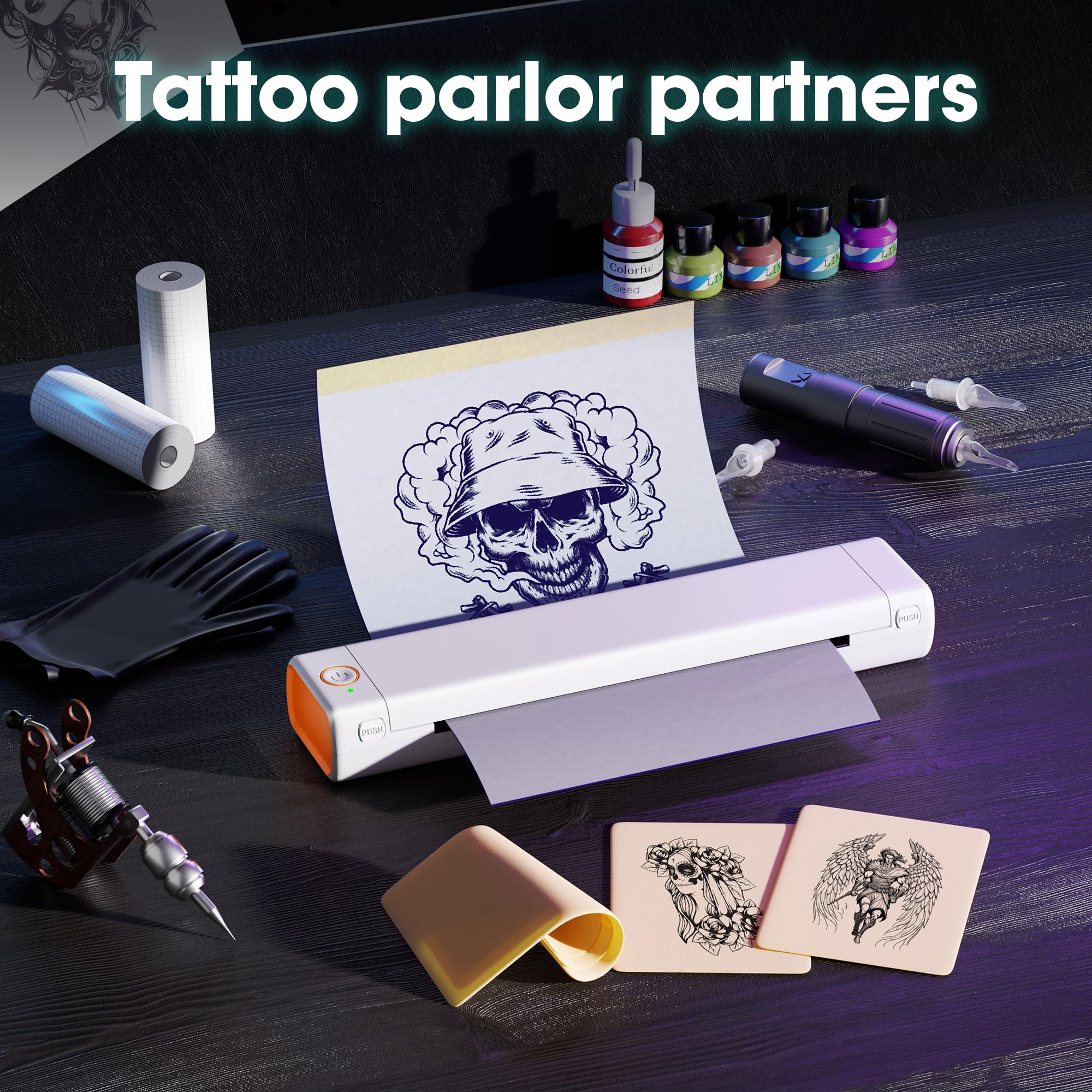Tattoo Drucker Stencil Drucker mit 10 Blatt Stencil Papier für Tattoo Maschine Set, Thermodrucker Tattoo Kompatibel mit IPad & Telefon & PC für Tattoo Künstler und Anfänger DIY Tattoos, Weiß