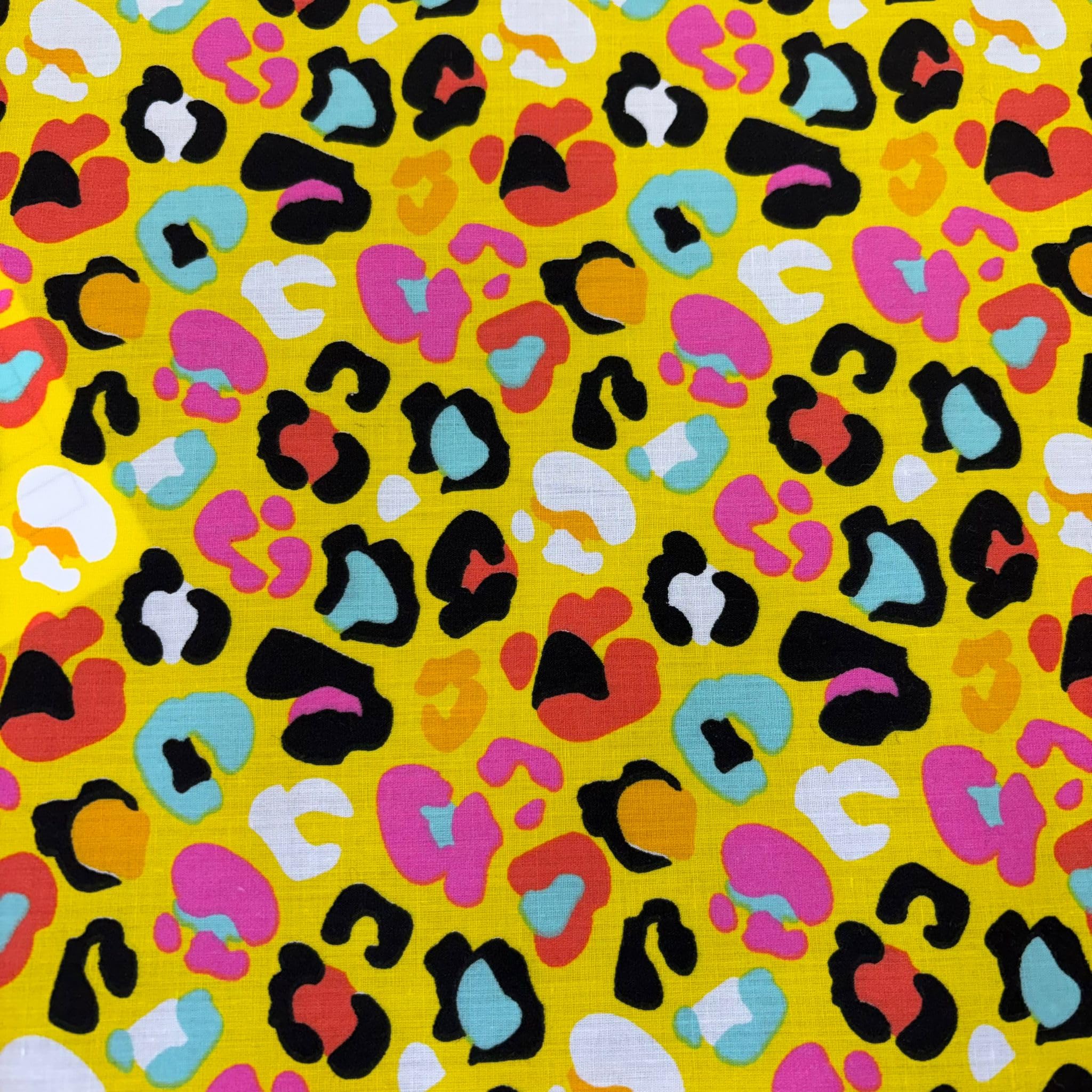 Polycotton Leopard Cheetah Animal Print Fabric, Multicolour, 112cm Wide, Sold by the Metre, for Dressmaking, Crafts, Bags (Yellow)