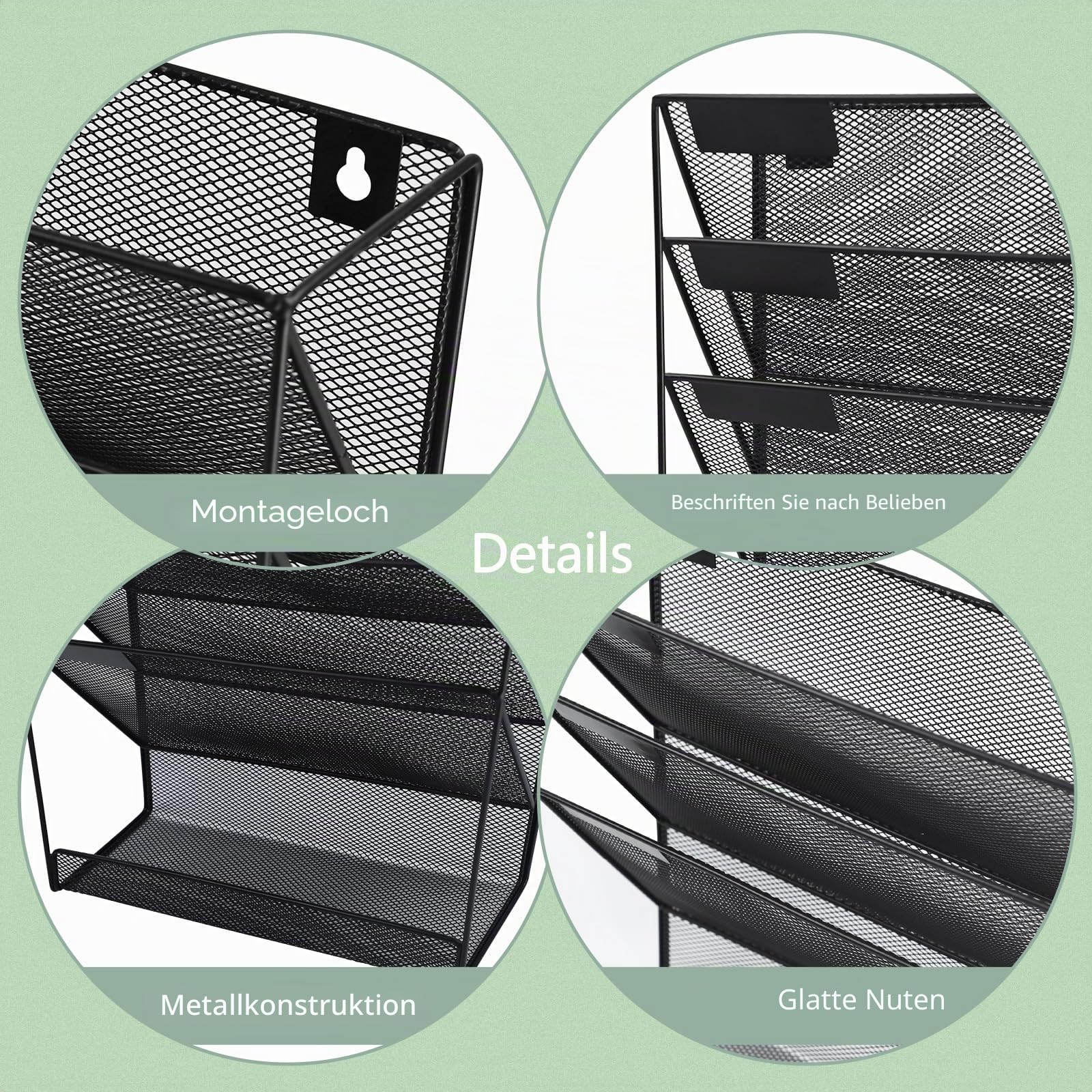 4 Fächer Zeitschriften Wandhalter aus Metall, Zeitschriftenhalter Wand, Prospektspenderset und Wandablagefächer für Büro Organizer & Ablage, Schwarz