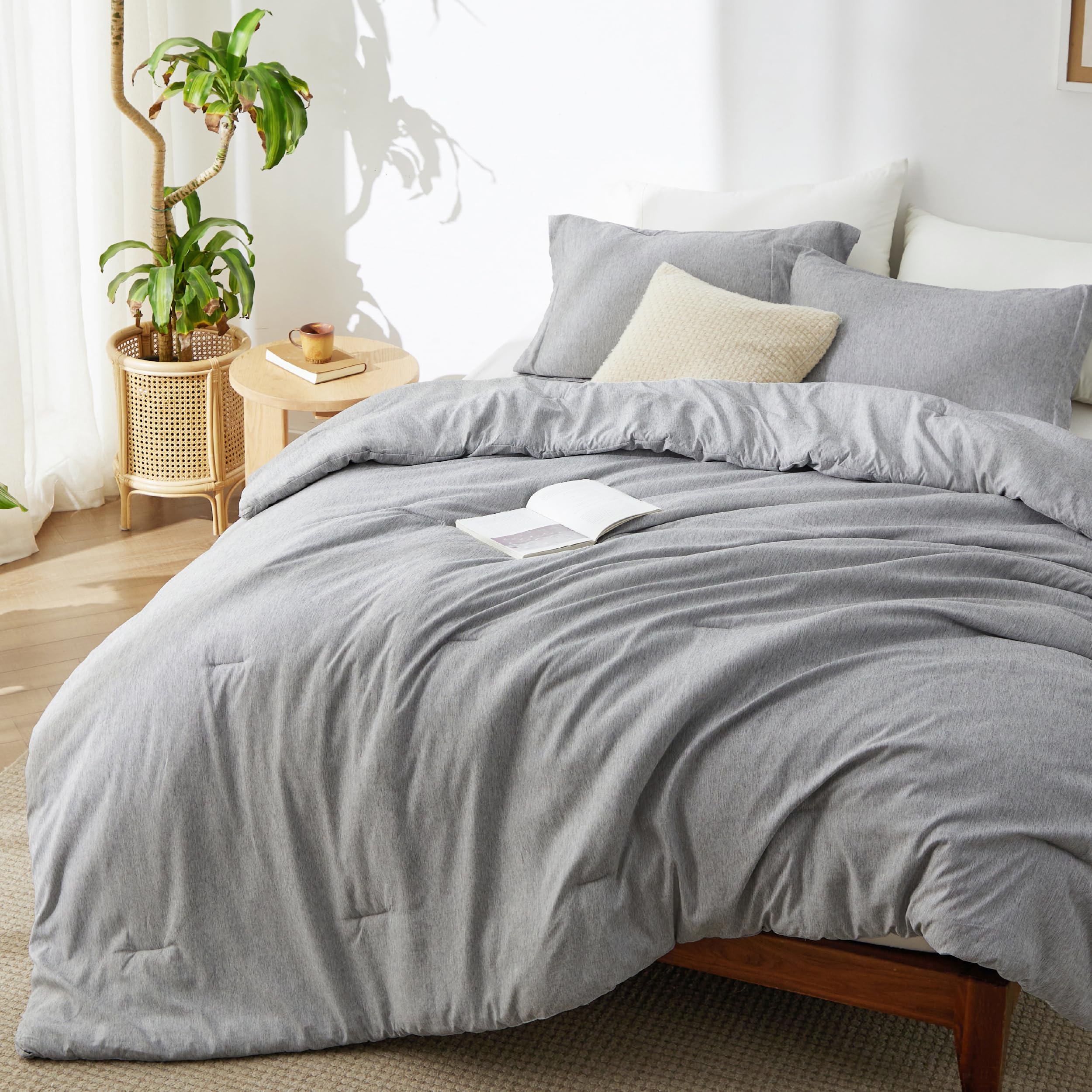 Bedsure Light Grey Full Size Comforter Set, Cationic Dyed Bed Set 3 Pcs