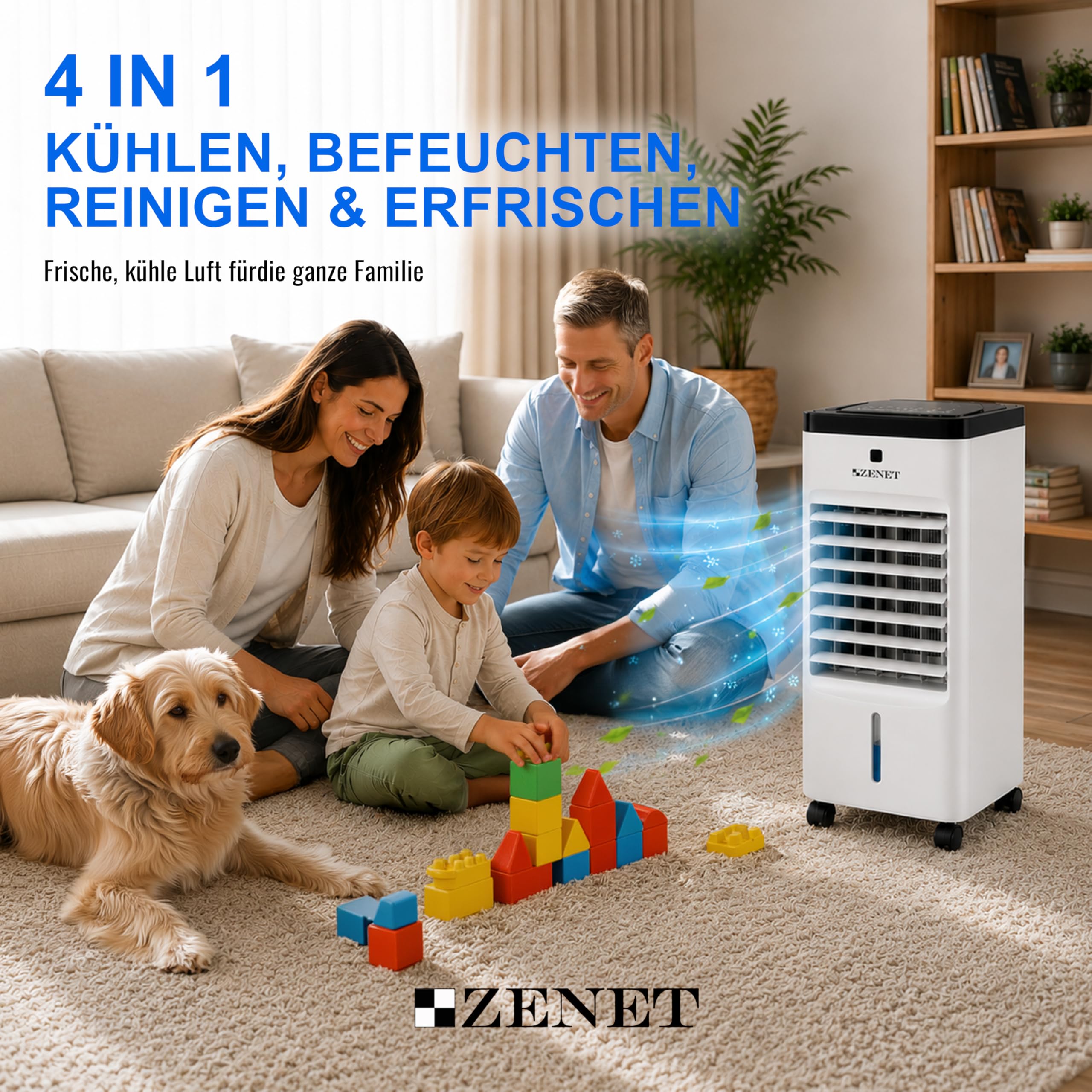 ZENET Luftkühler & Klimaanlage Mobil ohne Abluftschlauch 4-in-1 (3.5L, 65W) | Tragbare Ventilator mit Wasserkühlung, Luftbefeuchter, Luftreiniger für Zuhause, Zimmer, Büro, Timer, Fernbedienung
