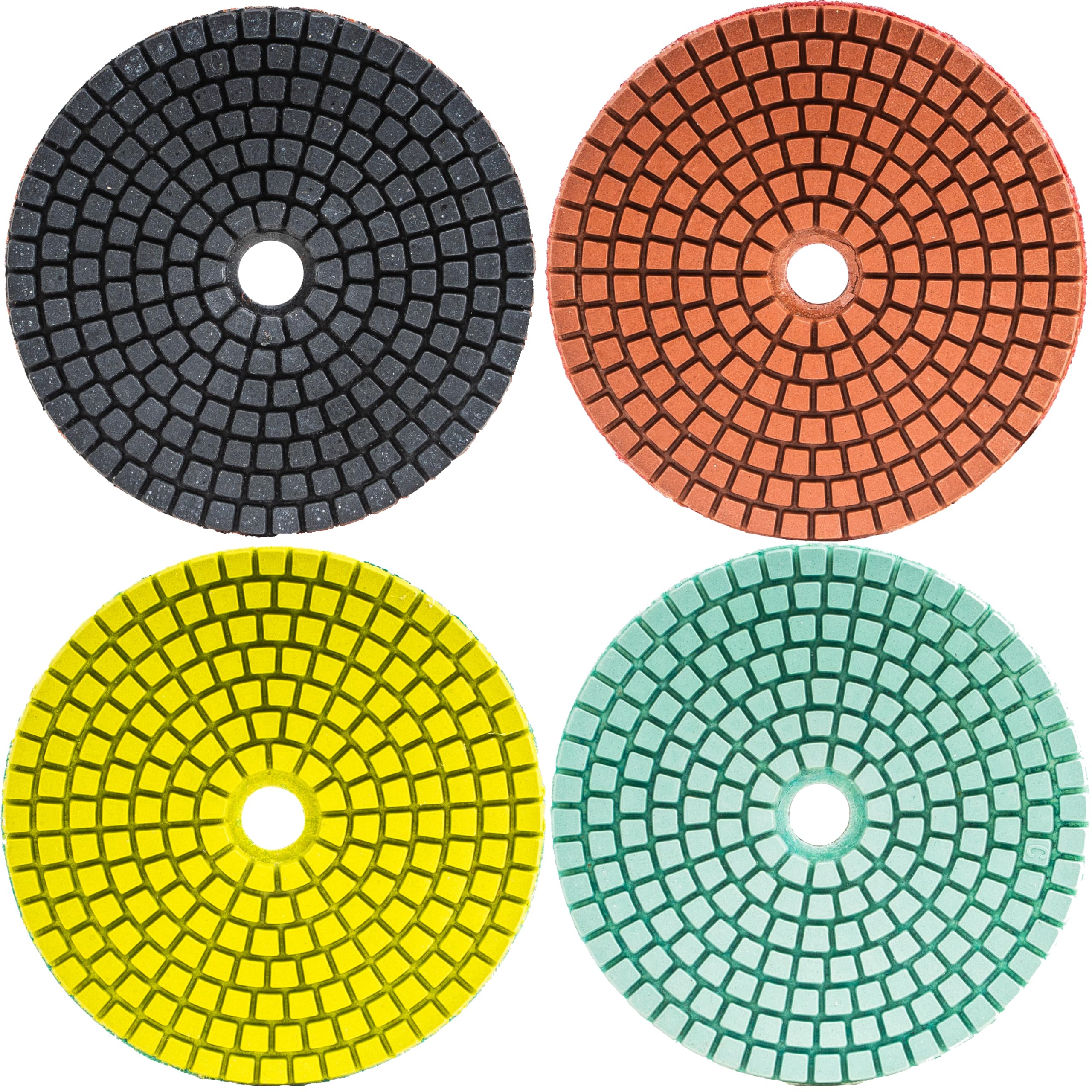 DELPHI Lot de 7 disques abrasifs diamantés humides de 100 mm pour le ponçage du grès cérame - Grain céramique 50-3000 - Avec tampon en laine M12 et gants de protection