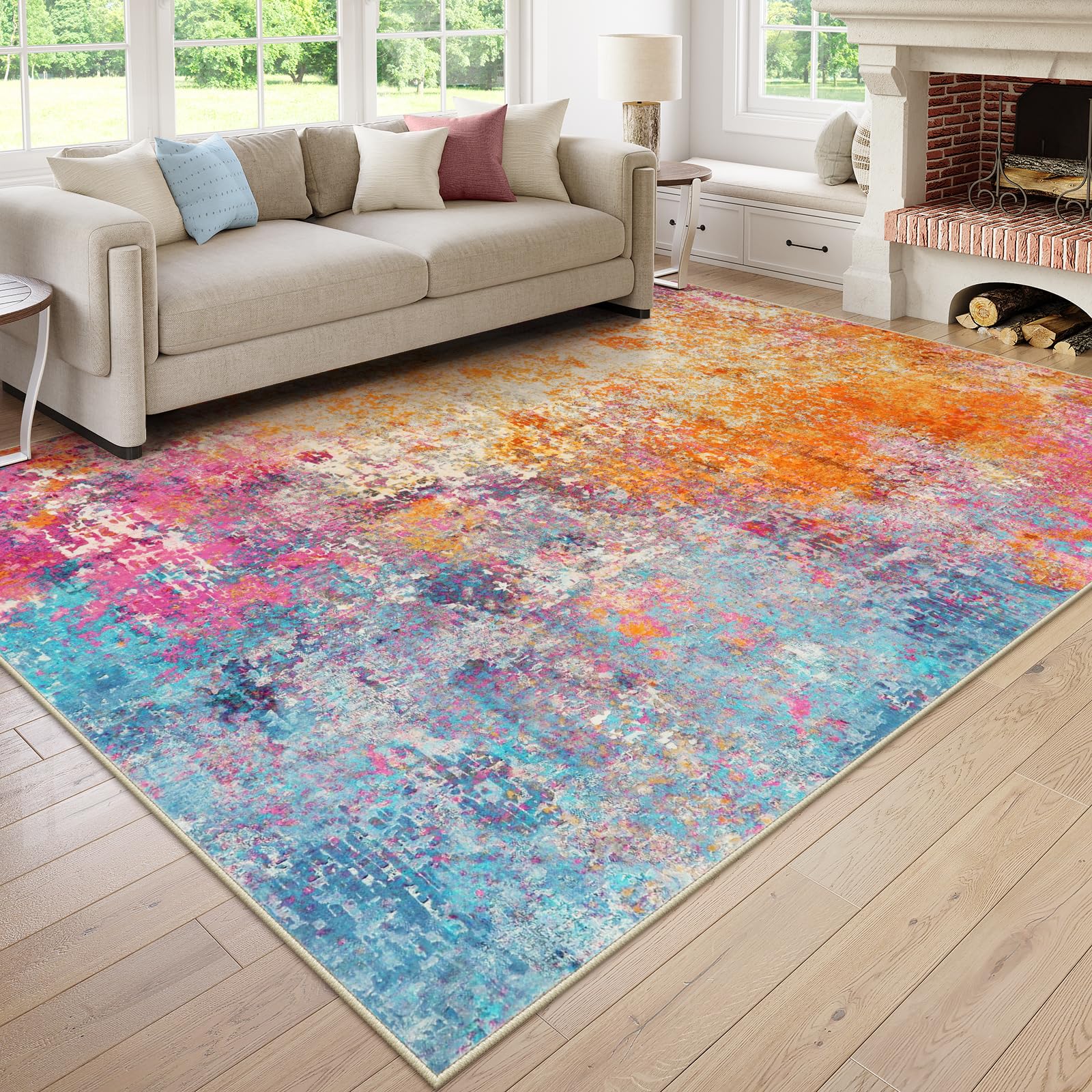Lahome Modern Abstract Area Rugs 9x12 Living Room Rug Non Slip, Washable Colorful 9x12 Area Rug for Bedroom Girls Nursery, Soft Large Accent Carpet for Dining Room Table Office Home Decor