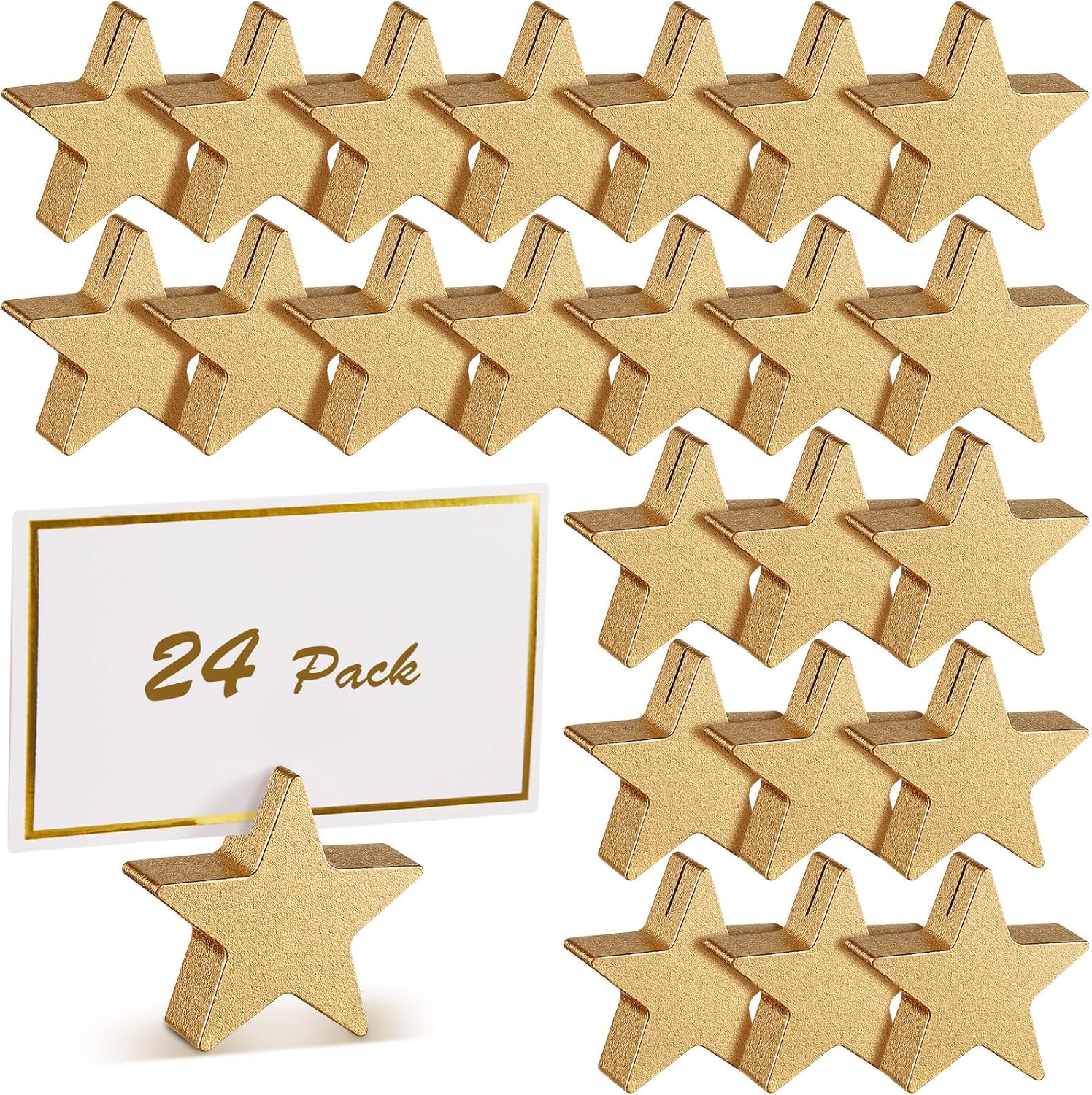 Kigley 24 Pcs Gold Star Place Card Holders Wooden Wedding Place Card Holders Rustic Farmhouse Star Table Number Stands for Photos Office Tag Birthday Banquet Movie Party Restaurant Menu