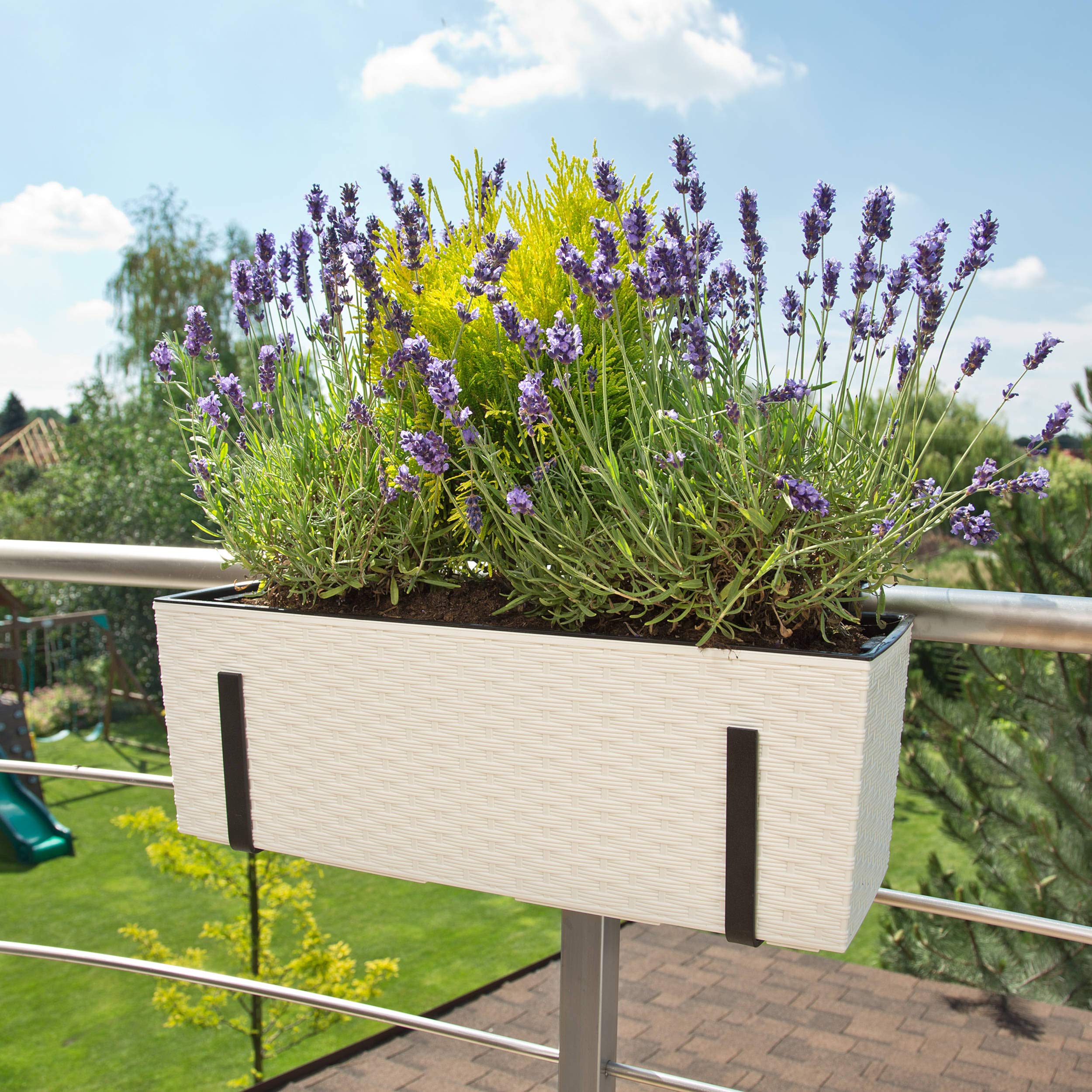 botle 2 Stück Blumenkasten Balkonkasten Geländerkasten Blumentopf Balkontopf Halterung Metall Weiß Glanz 56 x15x19 cm Blumenkasten