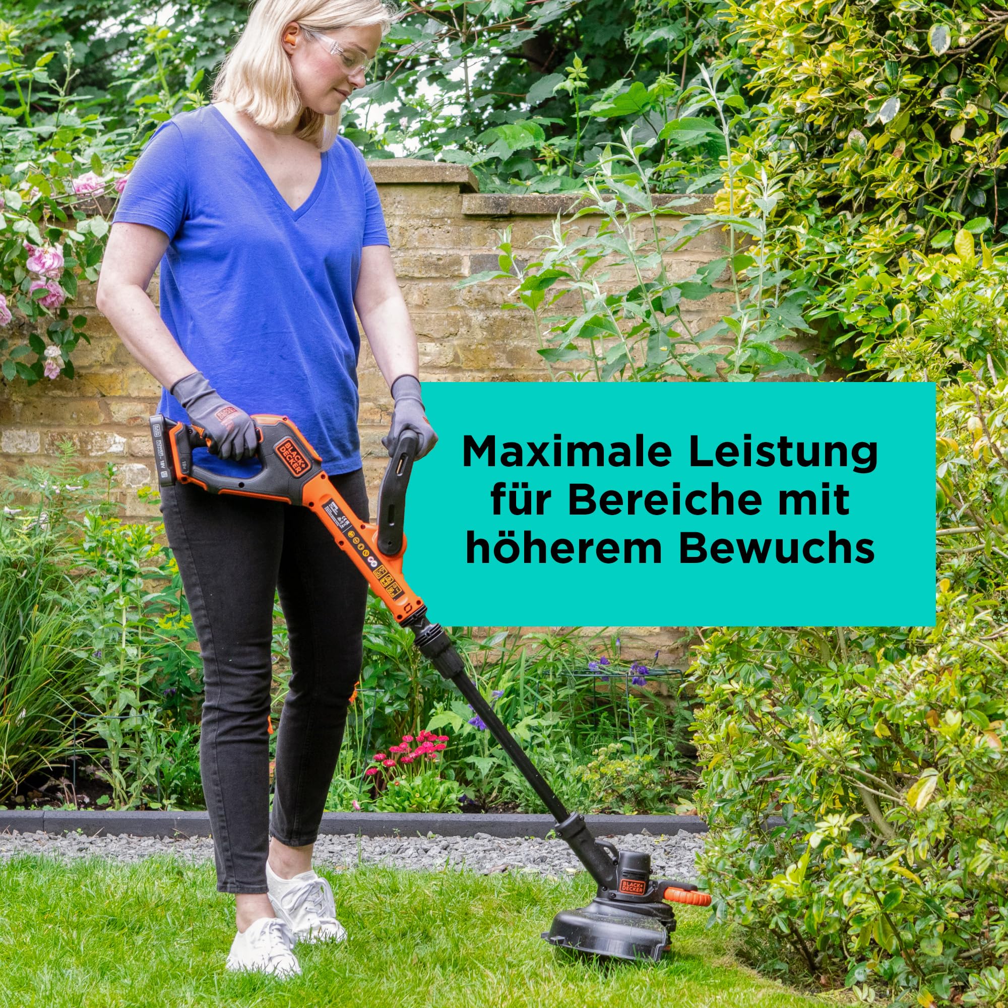 BLACK+DECKER 18V Akku-Rasentrimmer (28 cm Schnittbreite, AFS Reflex Fadenverlängerung, verstellbarer Zweithandgriff, mit Führungsrad, Lieferung ohne Akku und Ladegerät) BCST918B