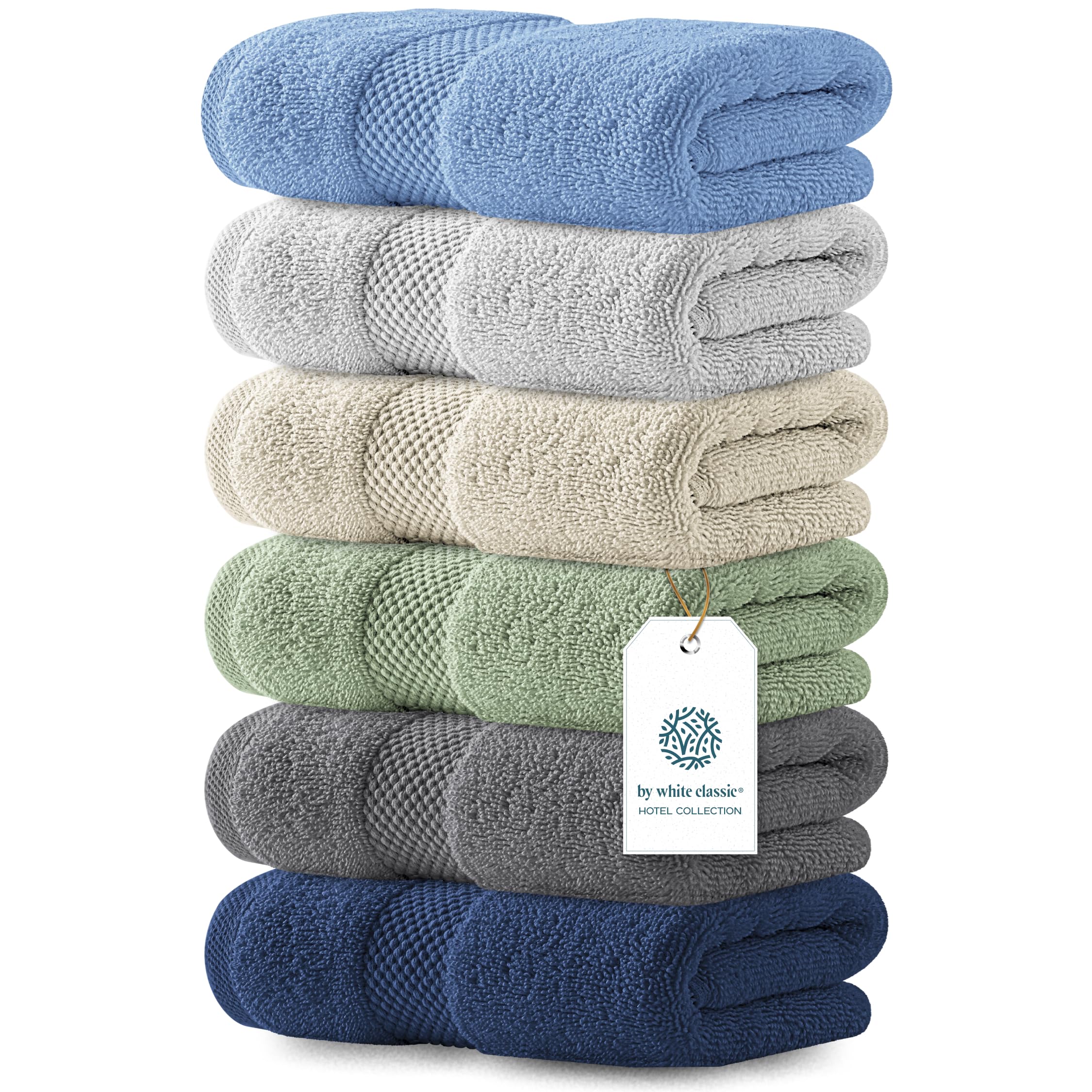 White Classic Luxury Multicolor Hand Towels - Soft 100% Turkish Cotton | Highly Absorbent Hotel spa Bathroom Towel Collection | 16x30 Inch | Set of 6