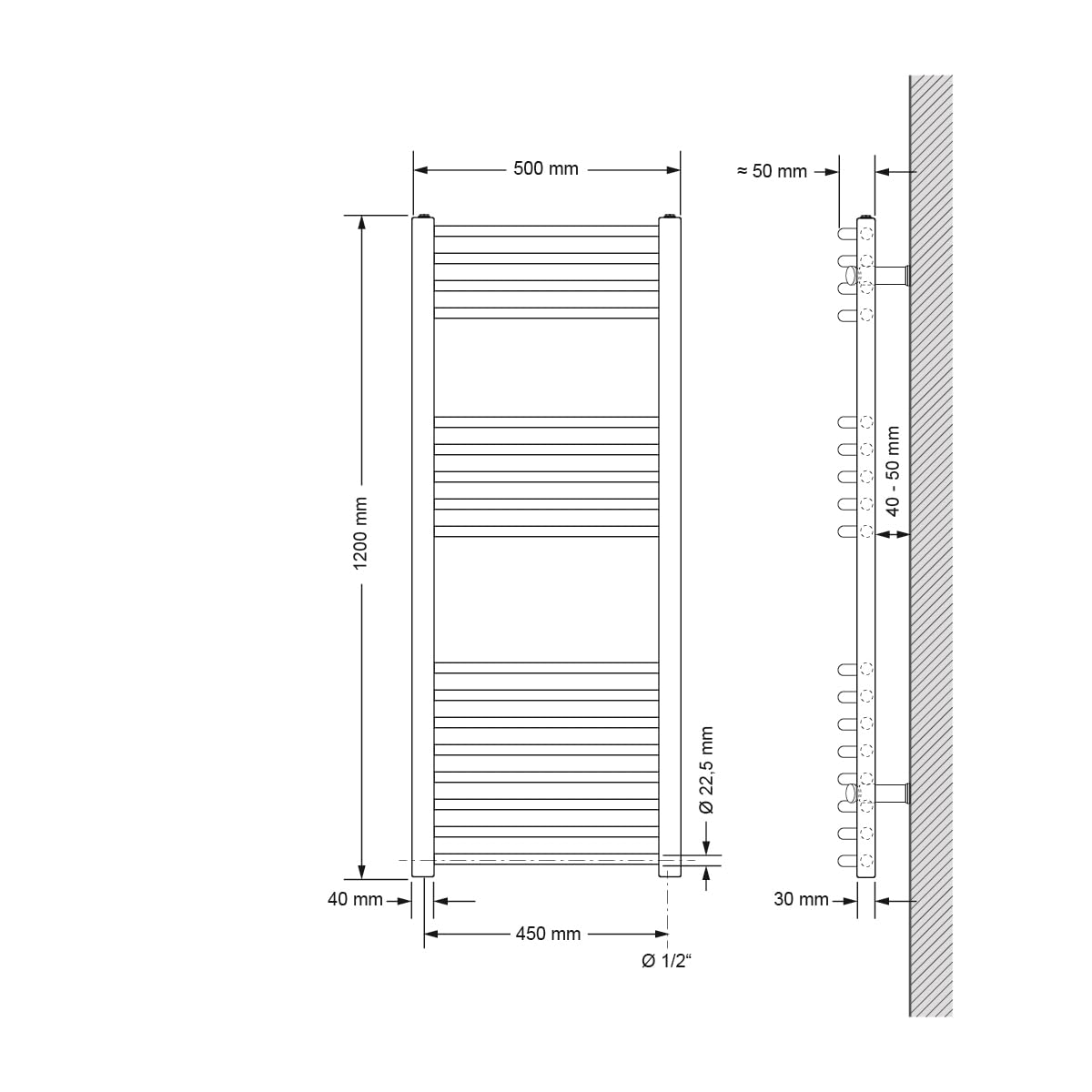 LuxeBath Radiador Toallero Sahara 500 x 1200 mm, Antracita, Diseño Curvado con Conexión Lateral, Calefacción para Baño, Calentador-Secador de Toallas, Estufa de Pared, Calefactor Moderno de Acero