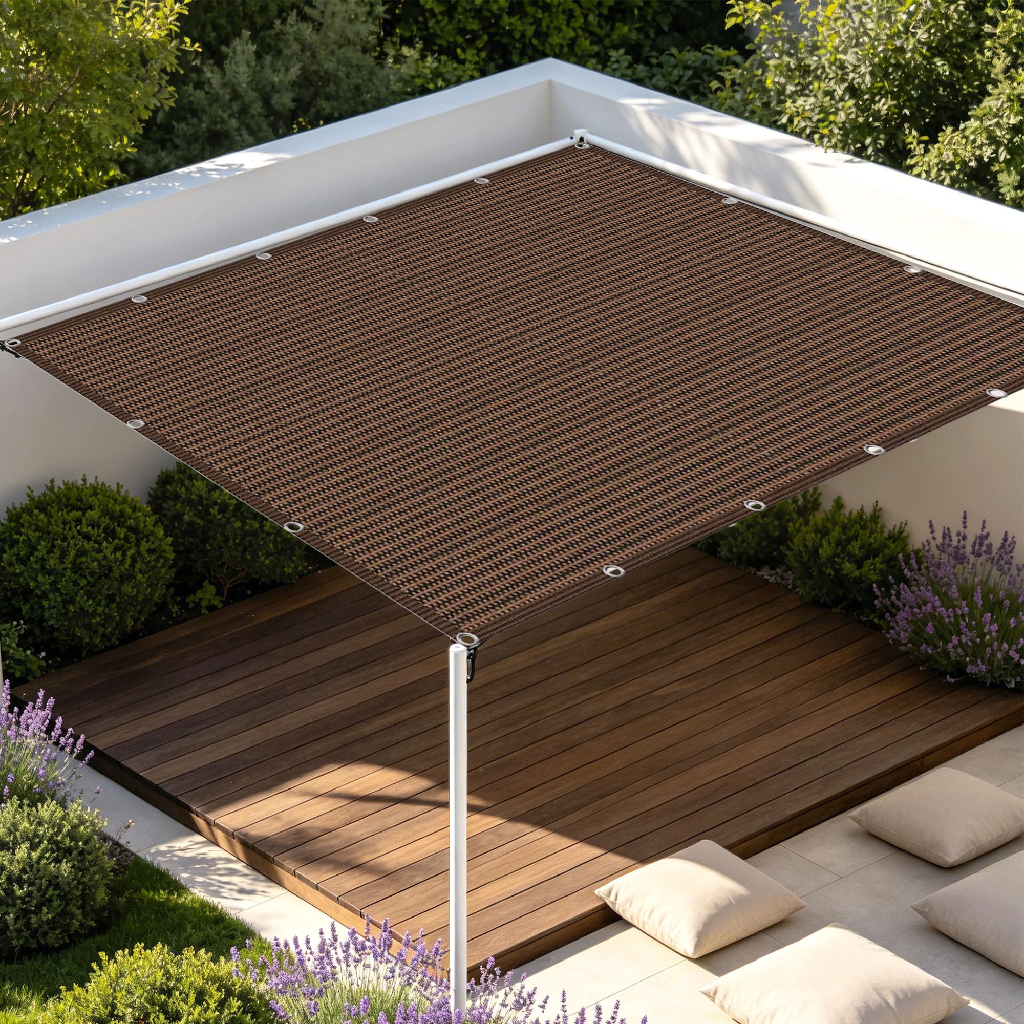 Filet d'ombrage marron pour bloquer la chaleur sur la terrasse et au potager