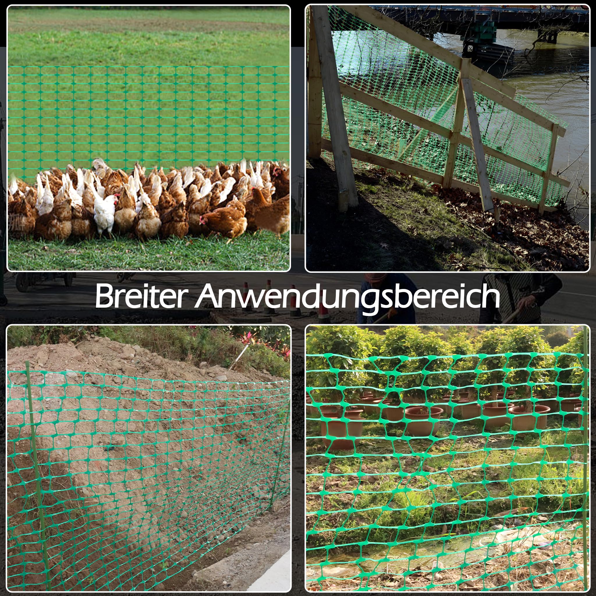 FIVMEN Clôture en plastique - 1 x 50 m - Filet de protection pour moutons et chiens - Clôture de volaille - Filet de sécurité - Filet de réception pour chiens - Vert