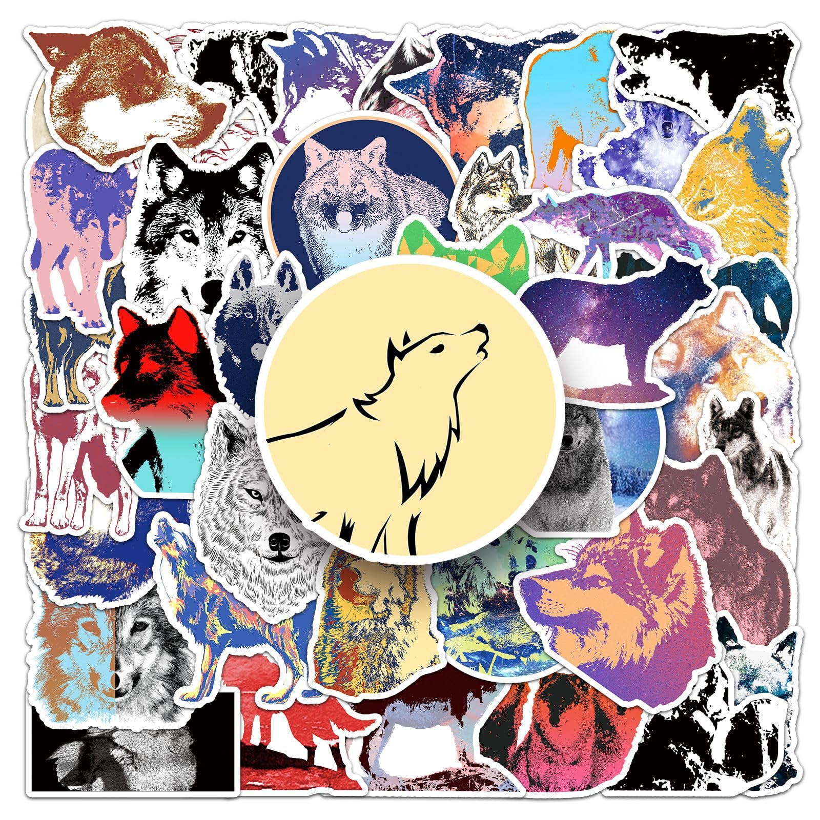 Wild Wolf Stickers 50Pcs Cool Wolf Waterproof Vinyl Stickers for Water Bottles Laptop Scrapbook Skateboard Phone Computer Car Decals (Wolf)