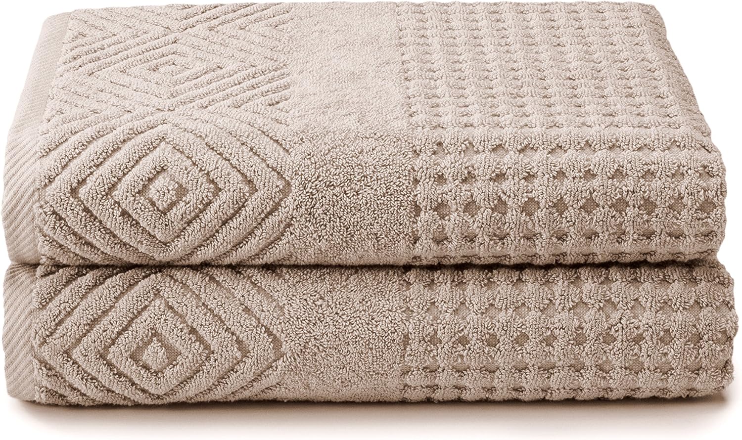 Texere 100% Organic Cotton Diamond Jacquard 700 GSM Luxury Bath Towel Sets – Ultra Soft and Absorbent Hotel and Spa Quality (Diamond, Oxford Tan, 2 Bath Towels)