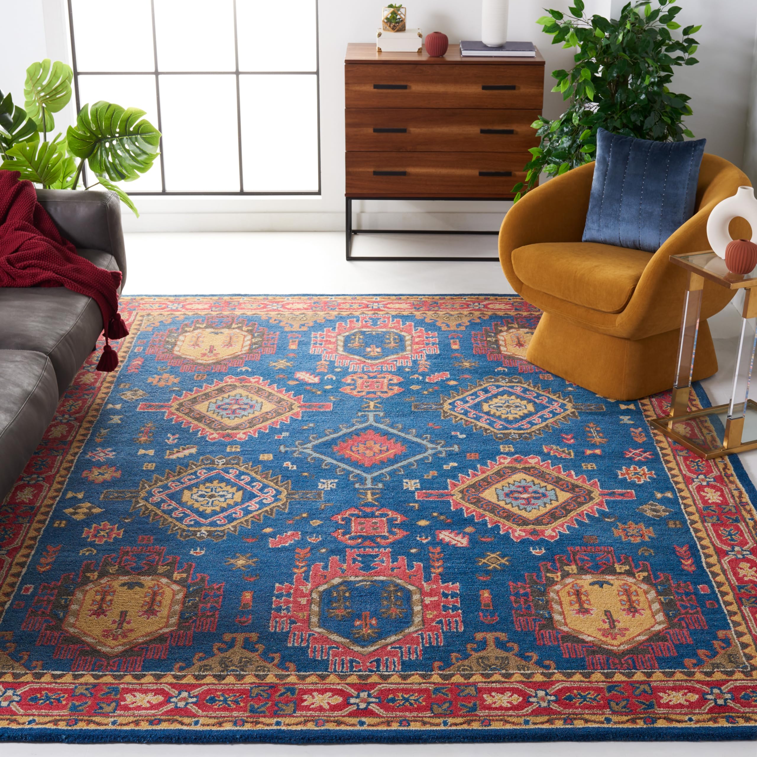SAFAVIEH Heritage Collection Area Rug - 10' x 14', Navy & Red, Handmade Traditional Oriental Wool, Ideal for High Traffic Areas in Living Room,
