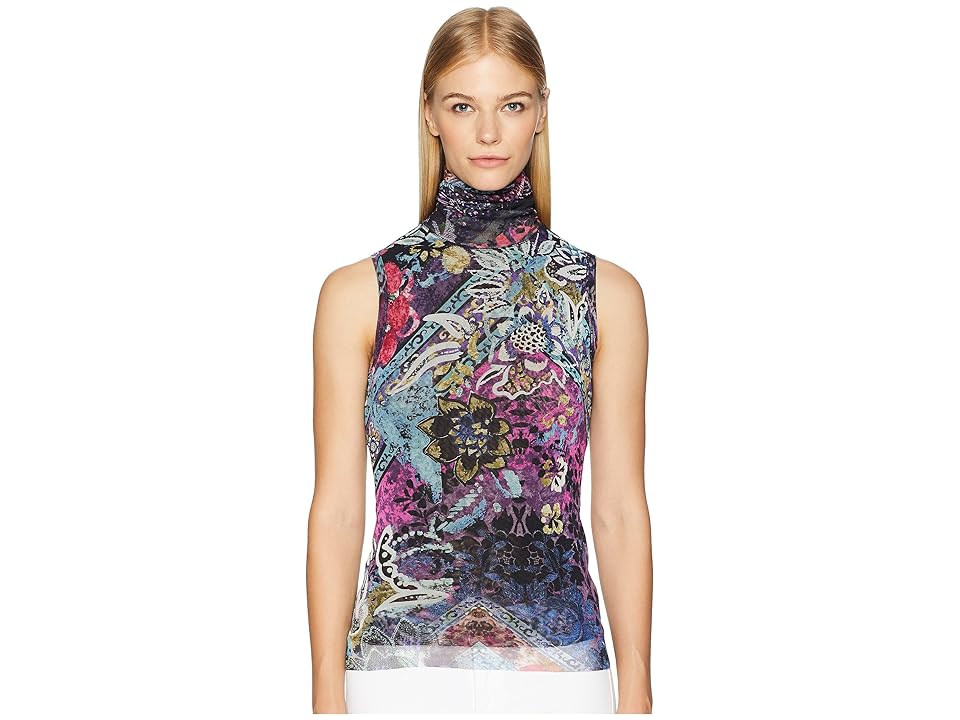

FUZZI Sleeveless T-Neck Floral Patch Print (Nero) Women's Clothing
