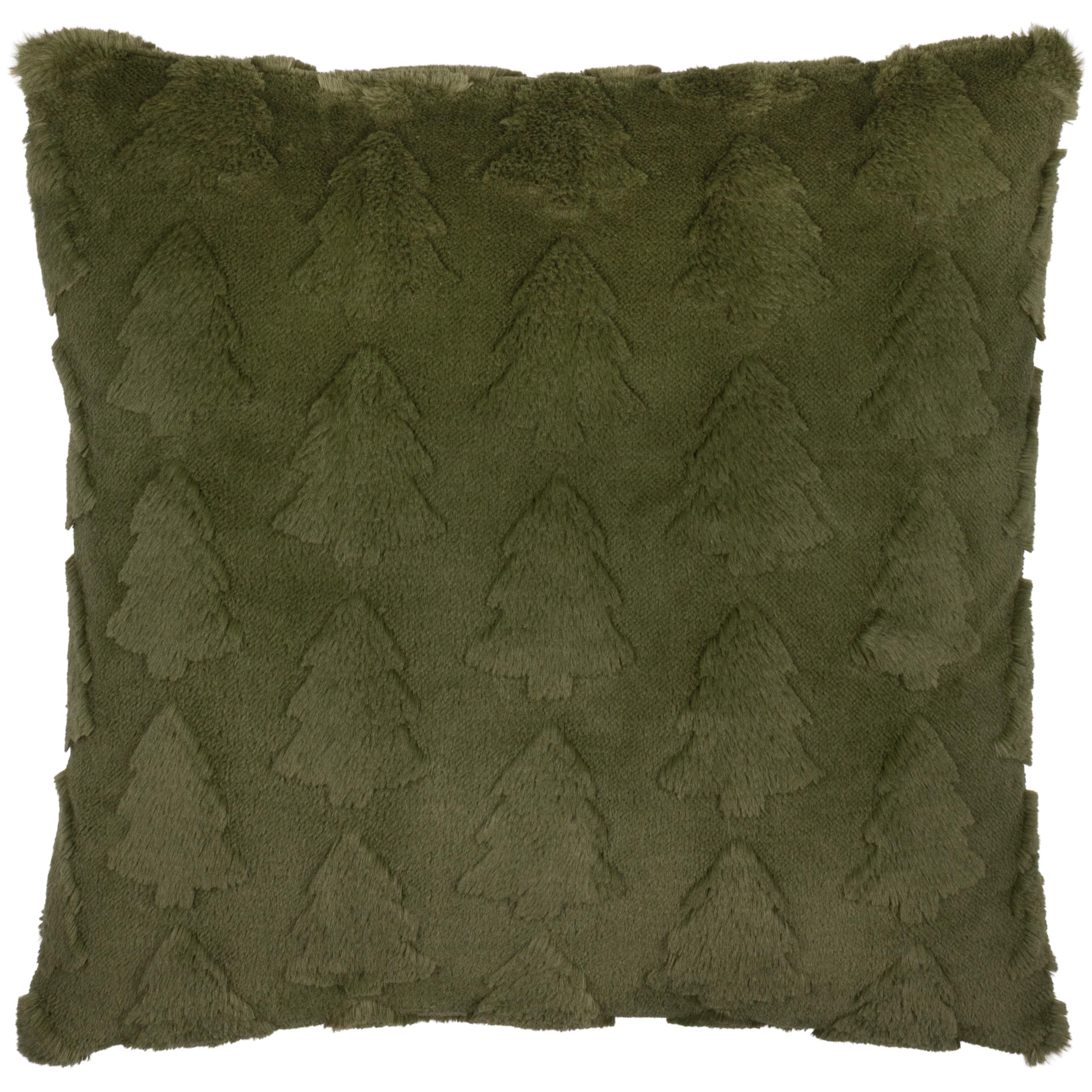 furn. Pines Feather Filled Cushion – Soft Faux Fur Double-Sided Woodland Winter Decorative Pillow with Raised Tree Design (Forest Green - 50x50cm)