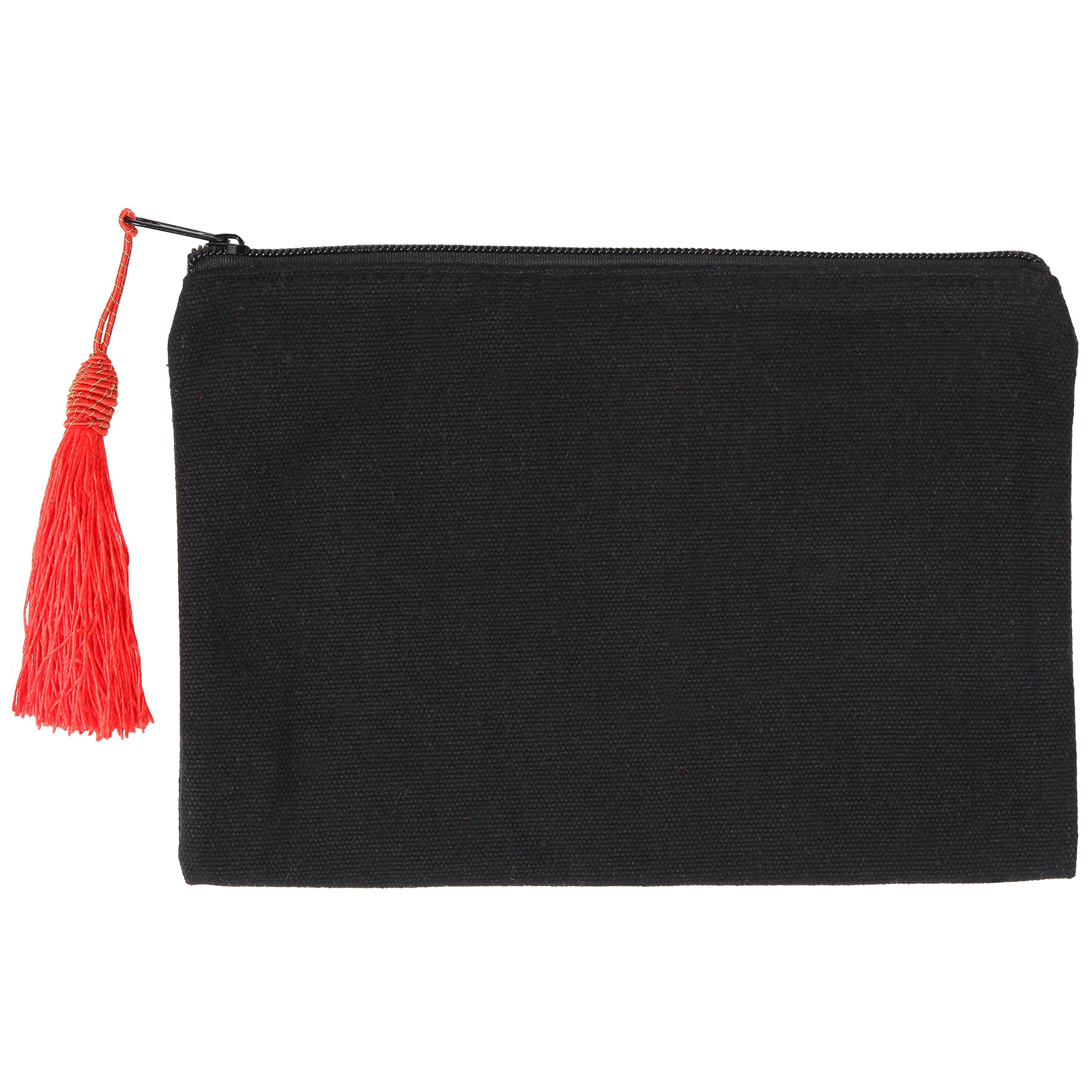 Tassle Pouch, Tassel Pouch, Black Zipper Canvas Pouch With Tassle, Makeup Pouch With Tassles, Tassle Pencil Pouch, Womens Make Up Gift Zip Clutch Bags, Travel Accessory Pouches, Holds 50 Pen Pencils