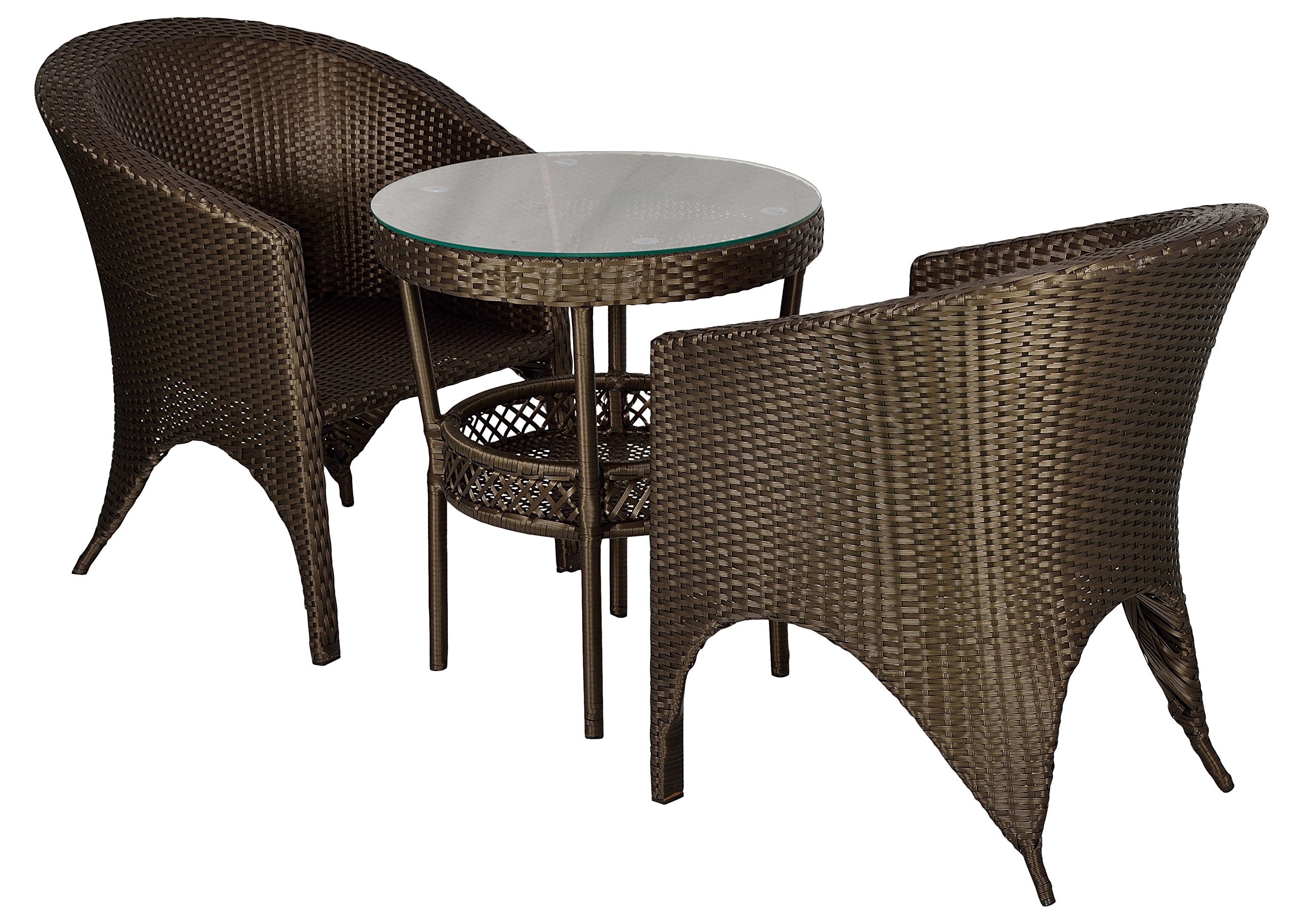 FurniFuture Paris Outdoor Patio Furniture 2 Chairs and Table Set with Glass Top - (Brown)-image-44