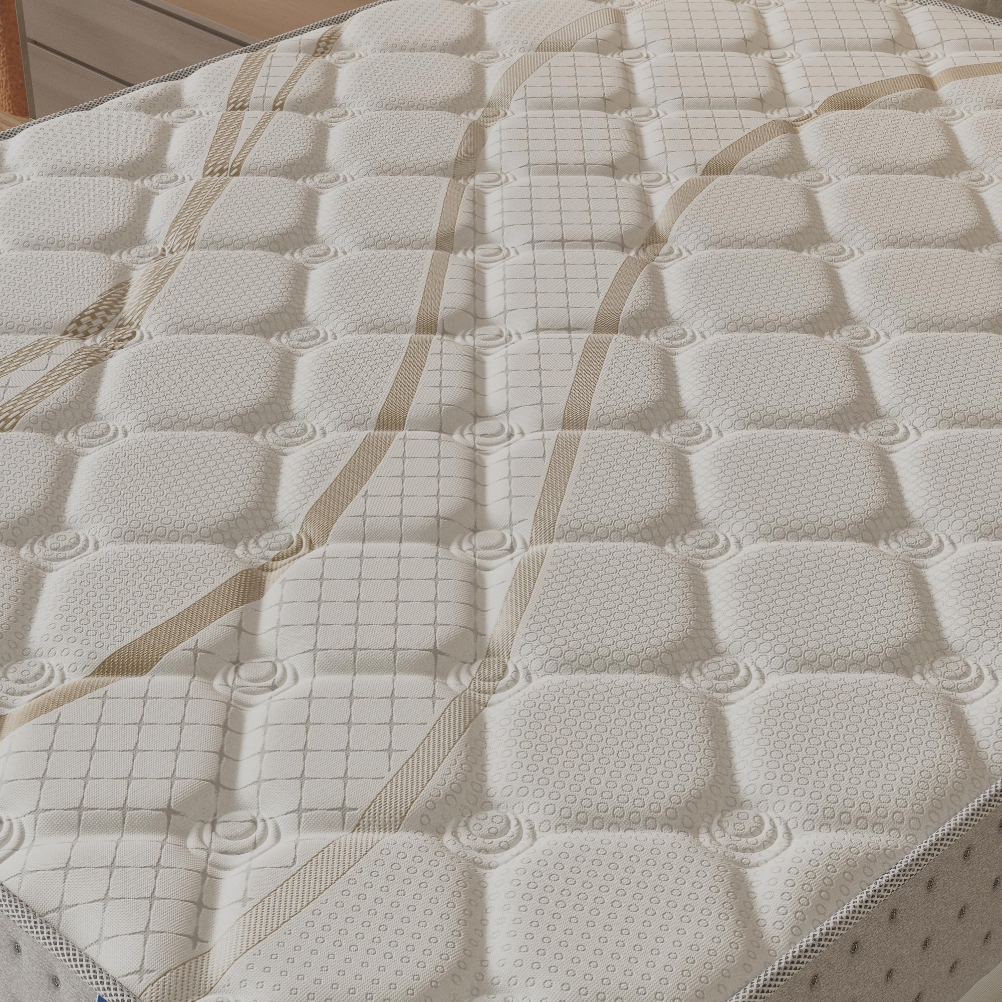 NOVEMBER- Ensemble Matelas + sommier (120 x 190cm)- Matelas Essem Ressorts ensachés & Mousse Haute Densité d’épaisseur 25cm + Sommier Bois Stable & Robuste revêtement Tissu Blanc