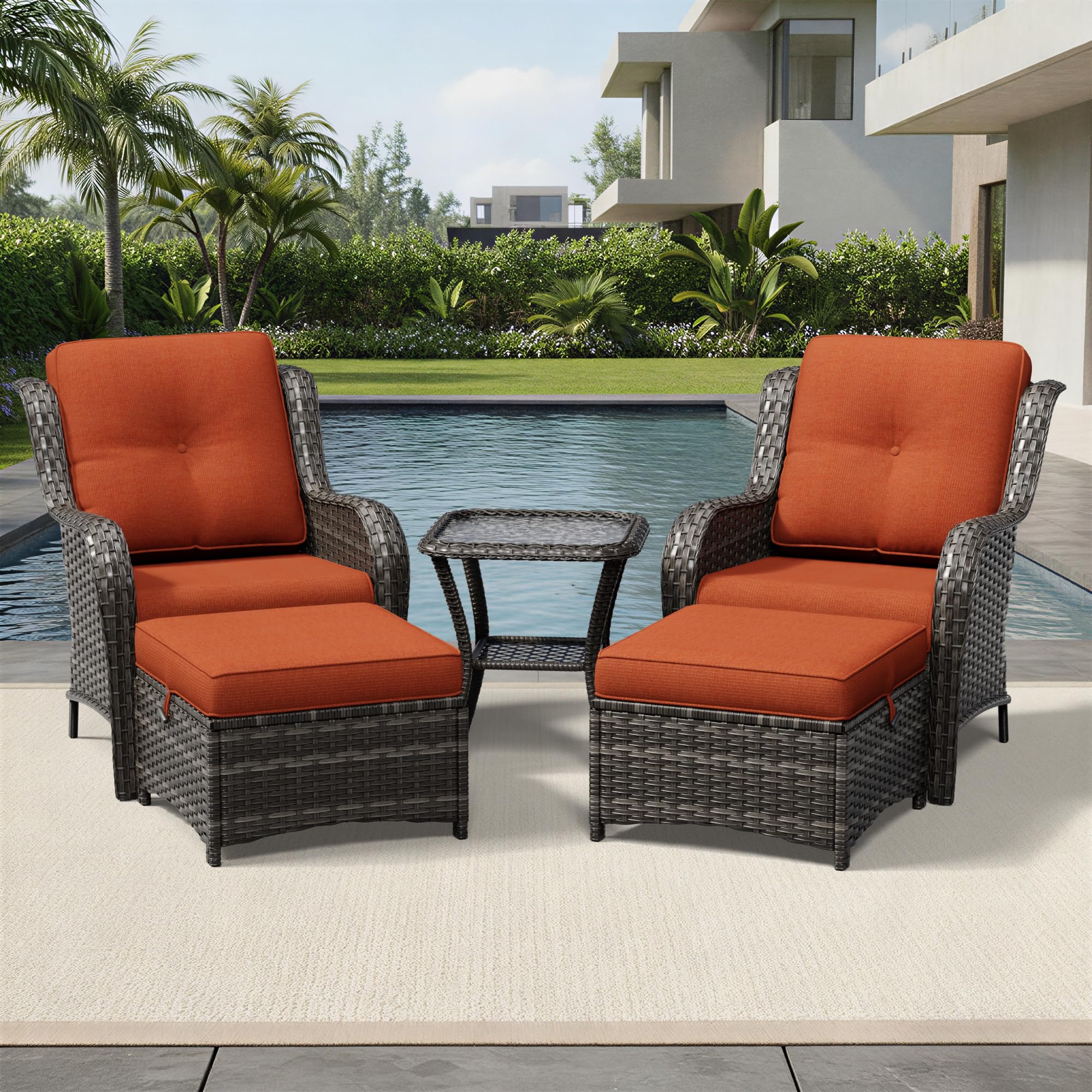 Joyside 5 Piece Wicker Patio Furniture Set, Rattan Patio Chairs with High Back, Deep Seating, Wide Armrest, Thickened Cushions, Outdoor Furniture for Deck, Porch Use