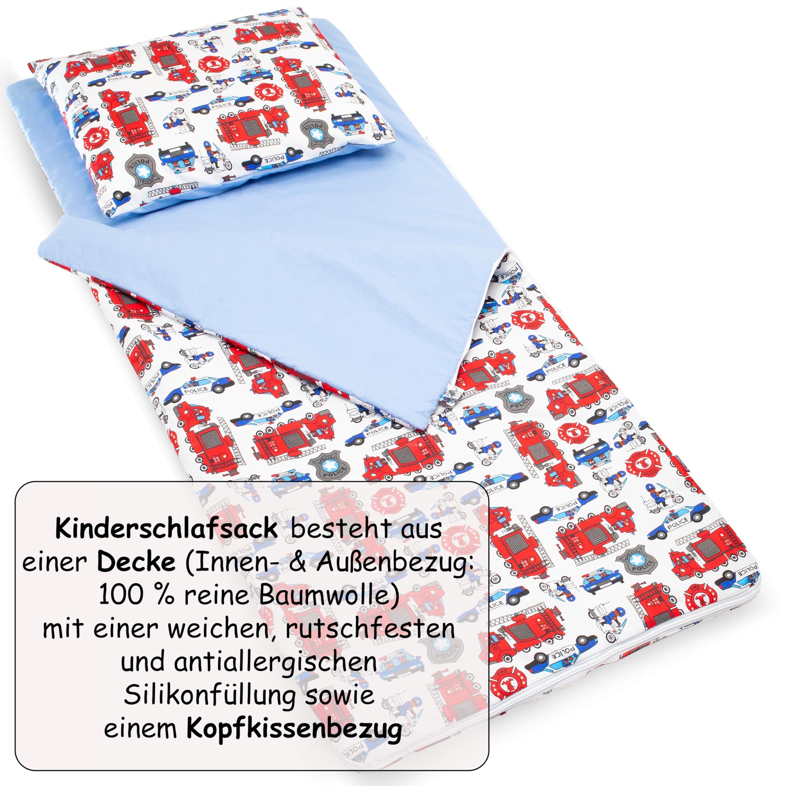 PinkZebra Schlafsack Kinder 140x75 cm Öko-Tex Polizei