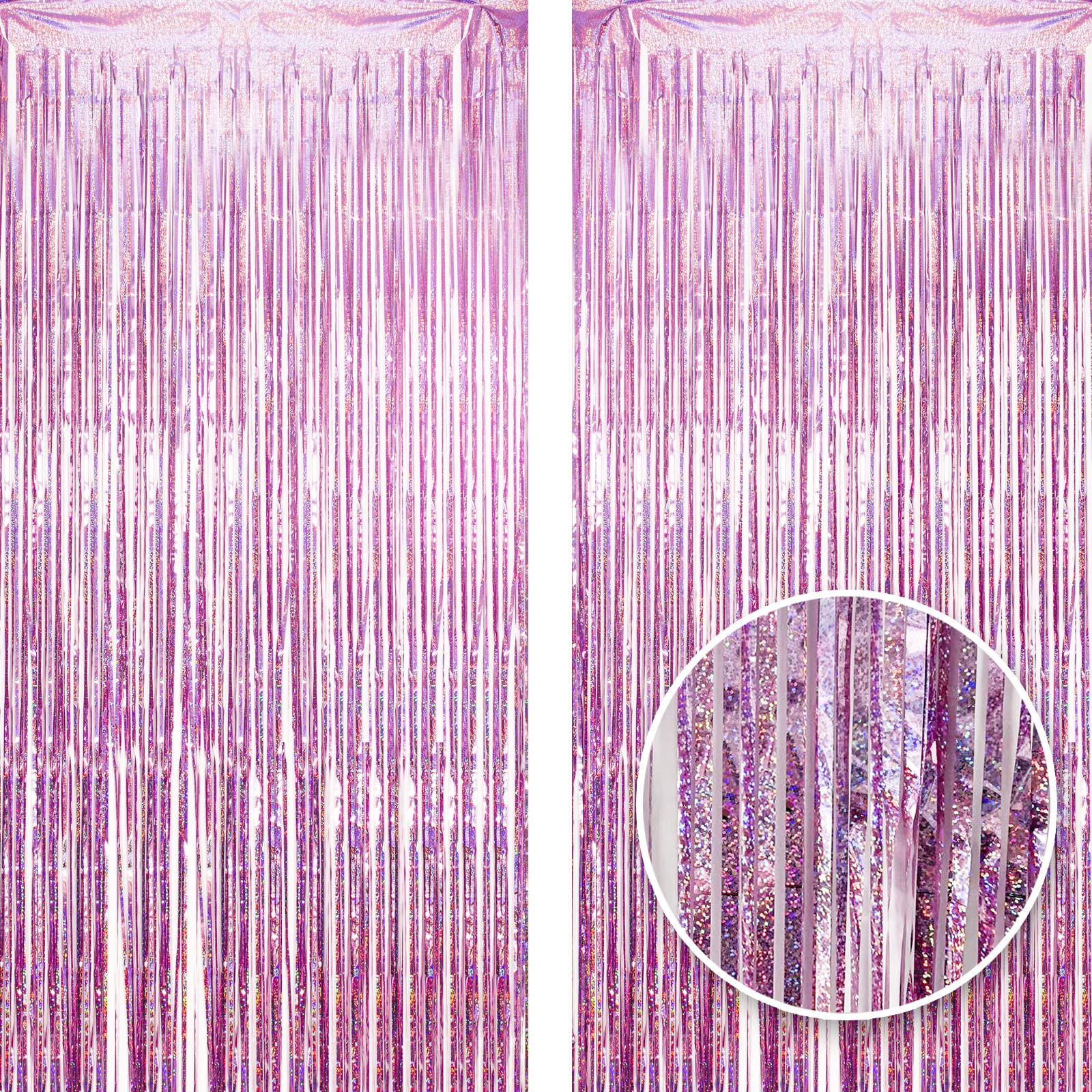 2pcs 3ft X 8.3ft Pink Metallic Tinsel Curtains Aluminum Foil Flow Silk Curtain Background Streamer Birthday Party Wedding Holiday Backdrop Decoration