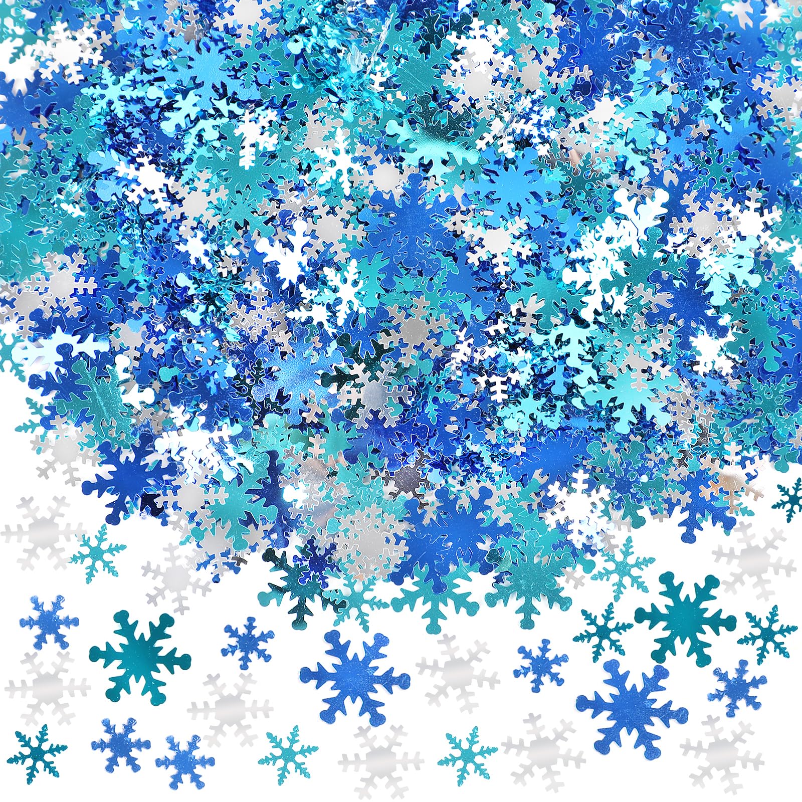 FOIMAS Christmas Snowflake Confetti,3.5oz Silver Blue Snowflake Metallic Foil Sequins Glitter Table Scatters for Christmas Winter Party Decoration