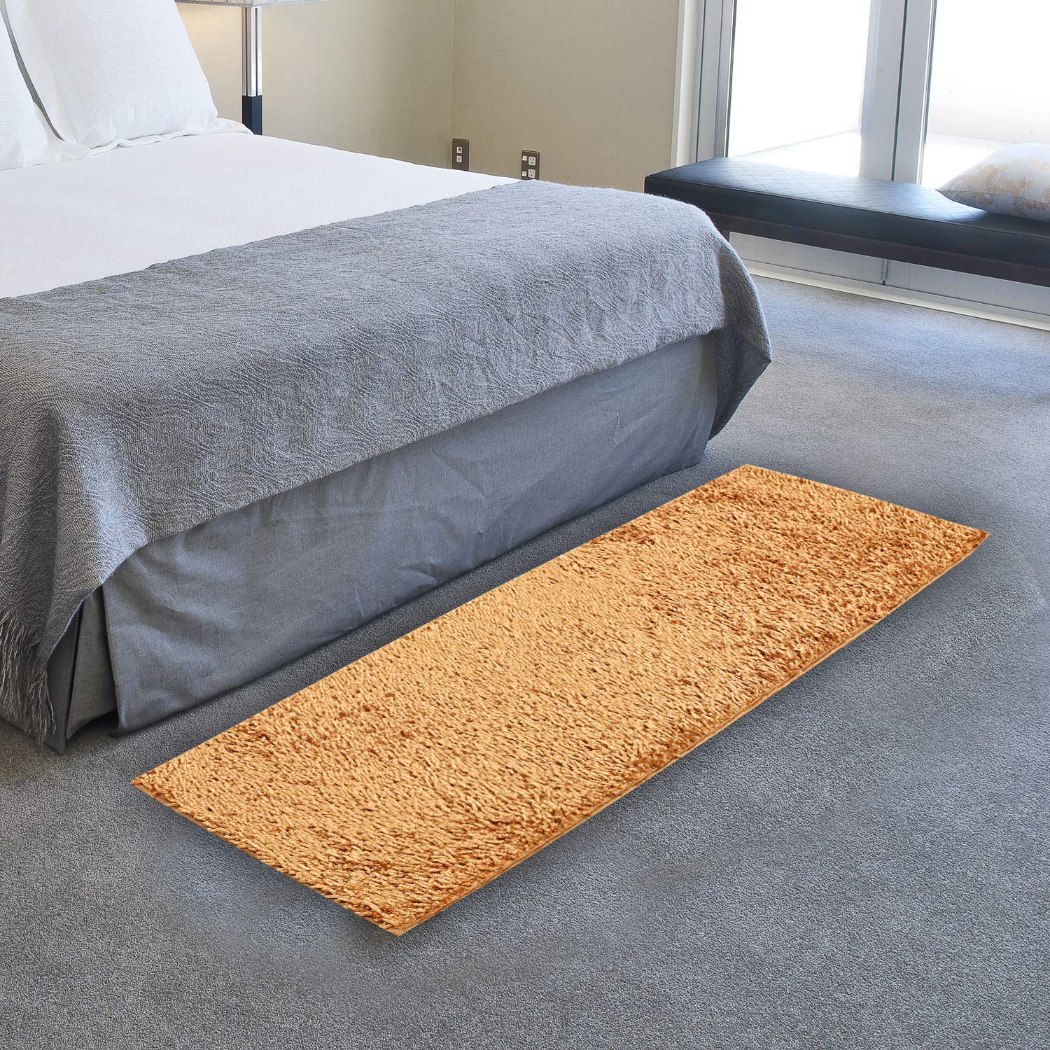 Shaggy Velvet Bed Side Runner - 55"x22"x0.4" (Gold)-image-25