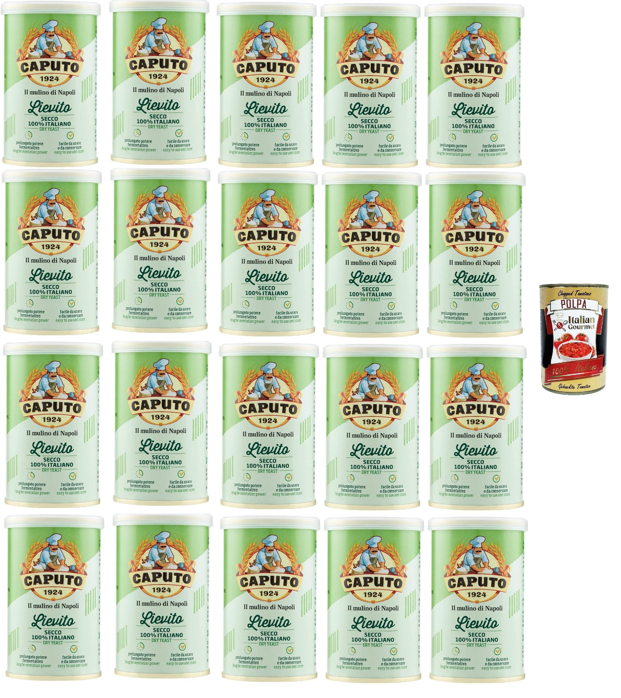 Italian Gourmet Bundle – Italienische Trockenhefe, Caputo Lievito Secco 100% Italiano, 20 x 100 g (2 kg) für Pizza & Brot, lange Fermentation + Italian Gourmet Polpa