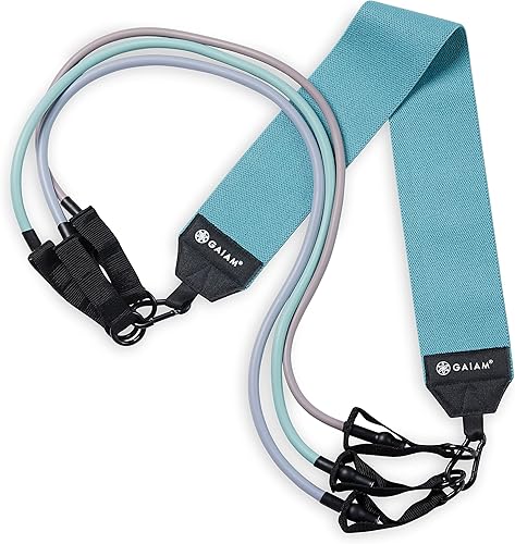 Gaiam Juego de banda para sentadillas y entrenamiento de cadera, banda de resistencia de tela con 3 tubos de resistencia ajustables, equipo de