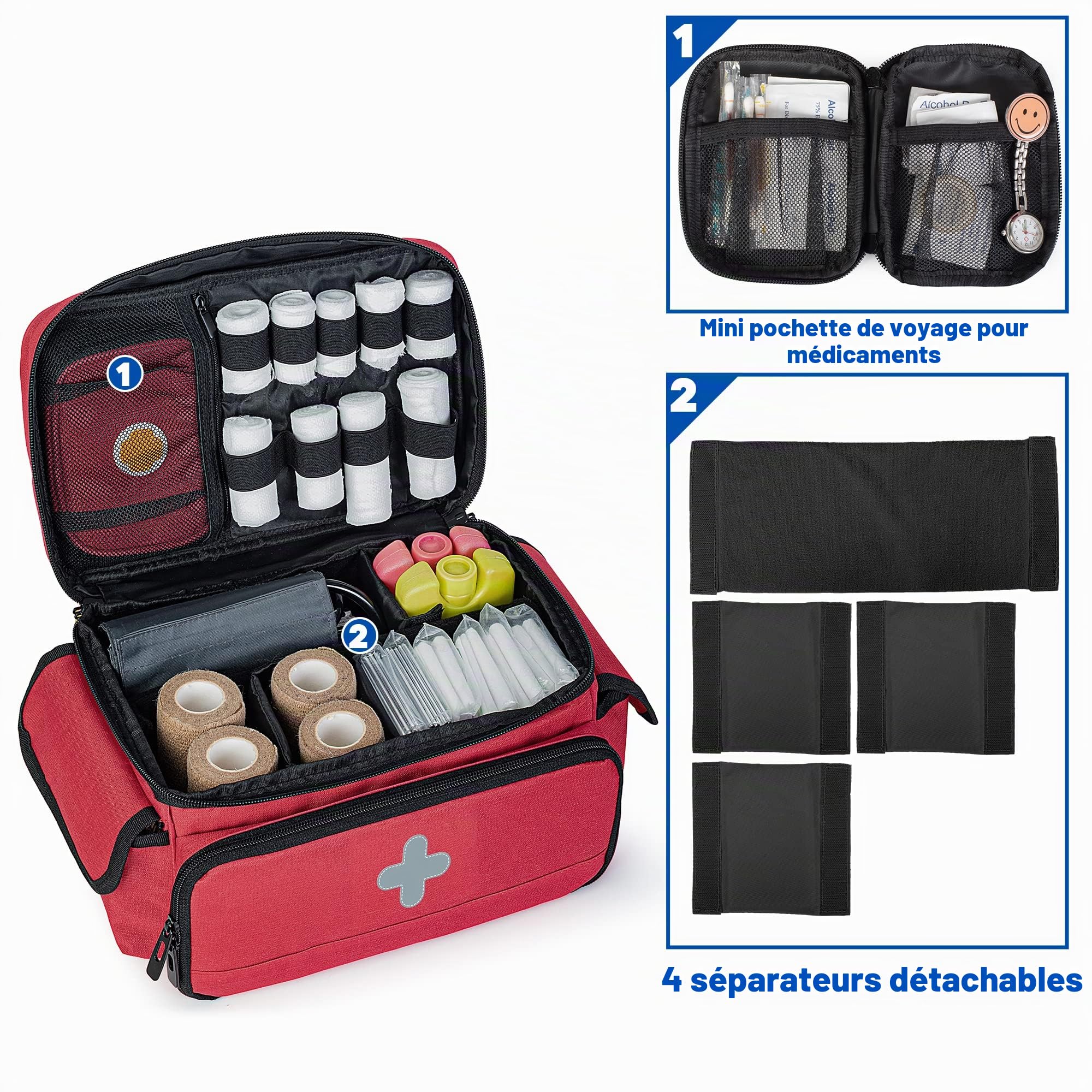 CURMIO Petit Sac de Rangement Médical Organisateur pour Médicaments, Rouge