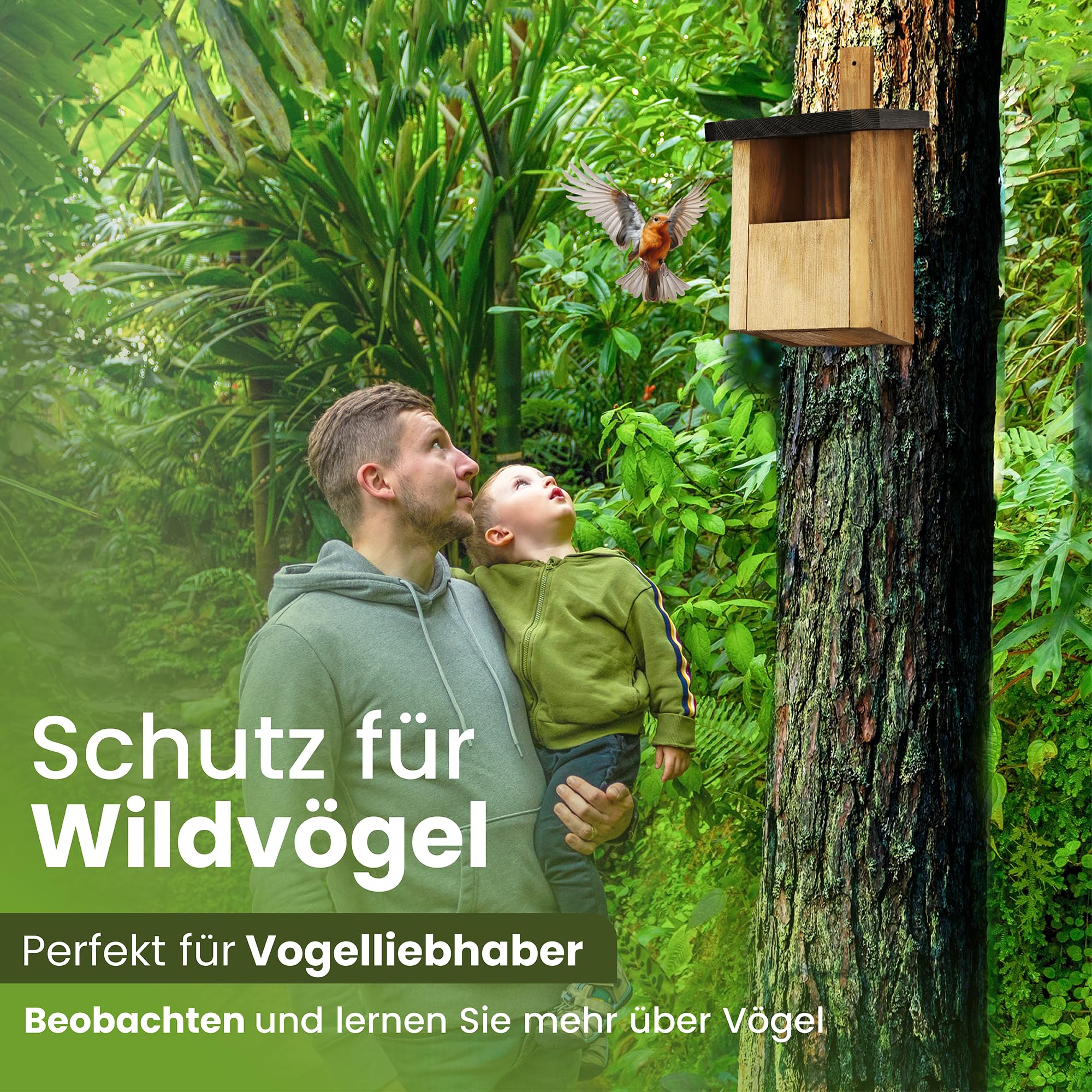 Halbhöhle Nistkasten für Rotkehlchen & Co. | Wetterfest & Massives Holz | Vogelhaus für Nischenbrüter | vollflächig imprägniert