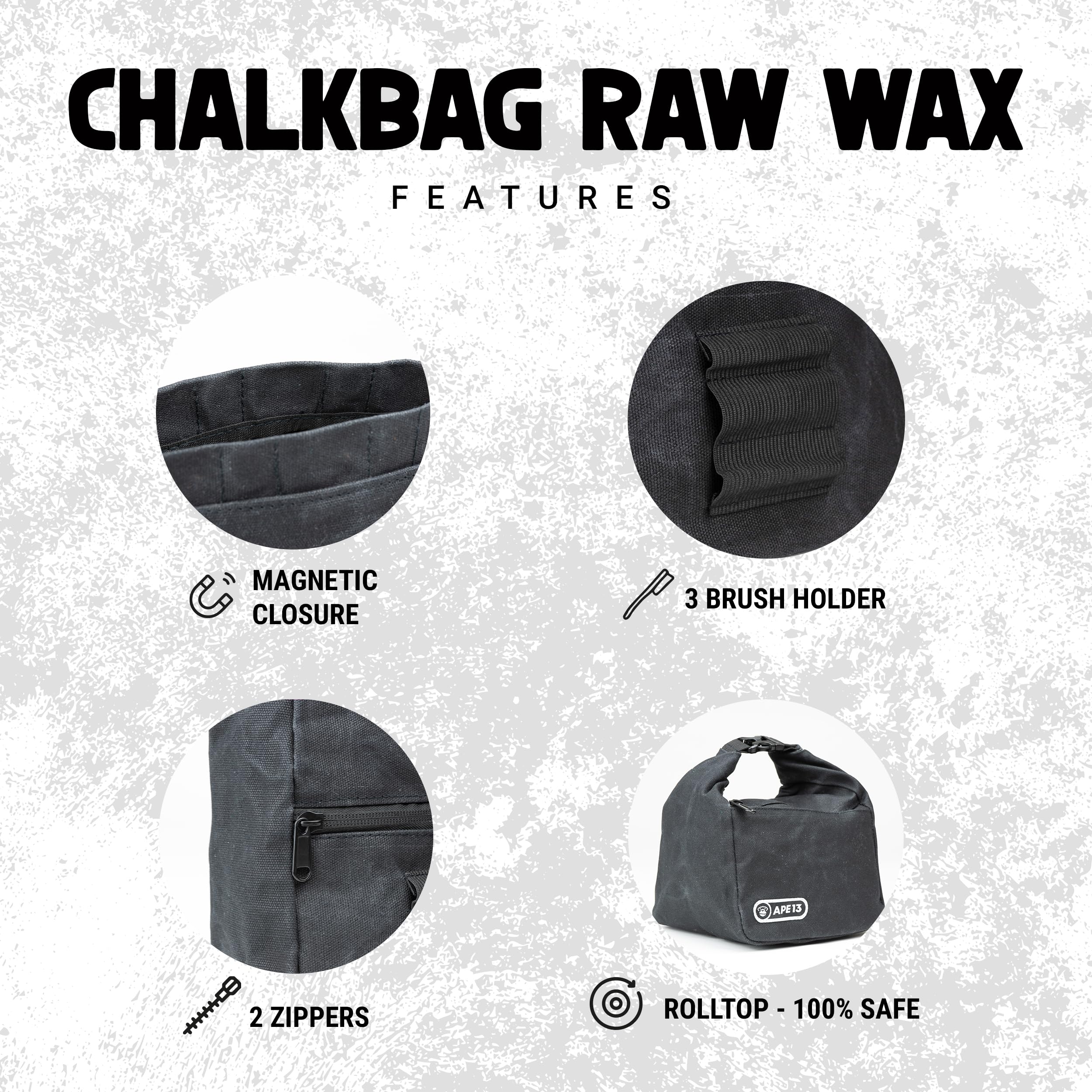 Bolsa de magnesio para bouldern 3 colores resistente tapa enrollable cierre magnético