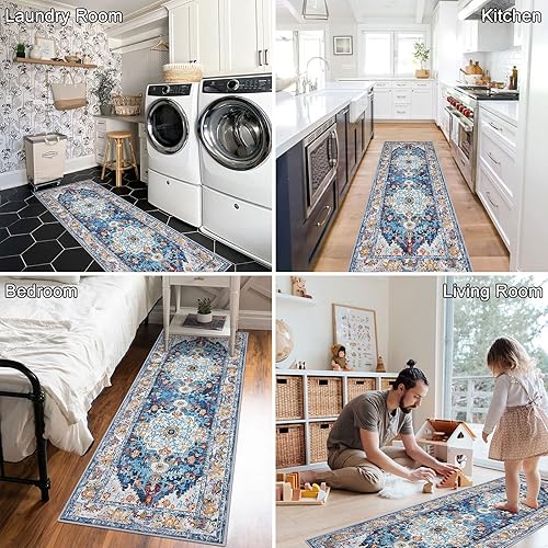 Miniatura 4 de U'Artlines Alfombra bohemia para pasillo, alfombra vintage de 2 x 6 pies, alfombra de pasillo para lavandería, alfombra antideslizante y lavable