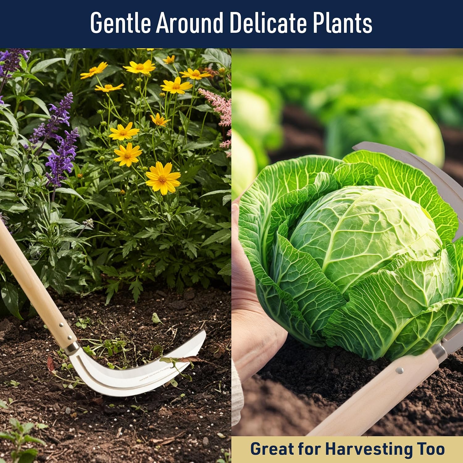 Kings County Tools Japanese Weeding Sickle Knife - 29” Long Handled Hand Sickle Garden Tool with Sharp Curved Steel Blade for Removing Weeds and Quick Brush Clearing - Garden Hoe Weeding Tool