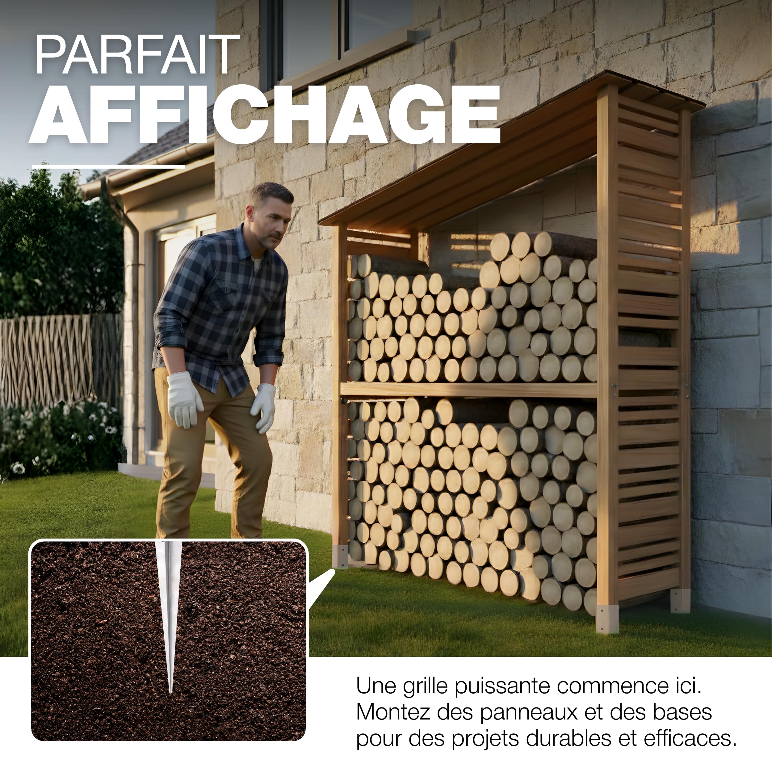 GeZu Impex Ancrage au sol 96 x 96 x 750 mm galvanisé à chaud Lot de 4 douilles de fond d'impact, support de poteau de poteau de poteau de frappe