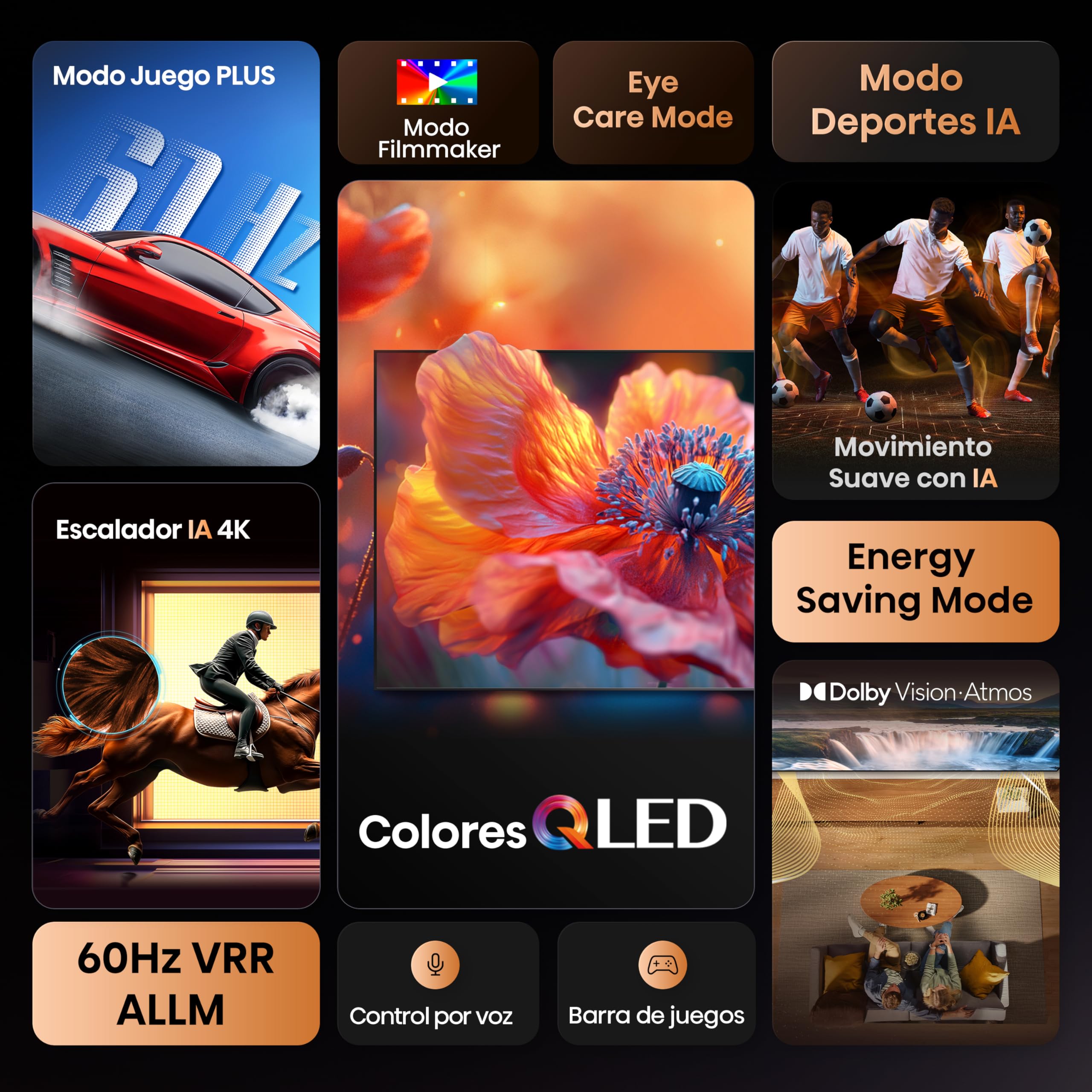 Hisense 43E7Q - QLED Smart TV 43 Pulgadas, Dolby Vision, Dolby Atmos, Modo Juego Plus, 60Hz VRR 120 fps, Modo Deportes, Monvimiento Suave IA, Bluetooth y HDMI 2.1, Control por Voz Alexa