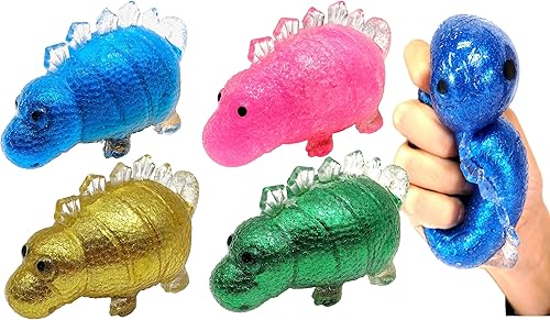 Bola para ansiedad brillante de dinosaurio llena de purpurina (4 dinosaurios), bola de dinosaurio elástica para aliviar el estrés, juguete para