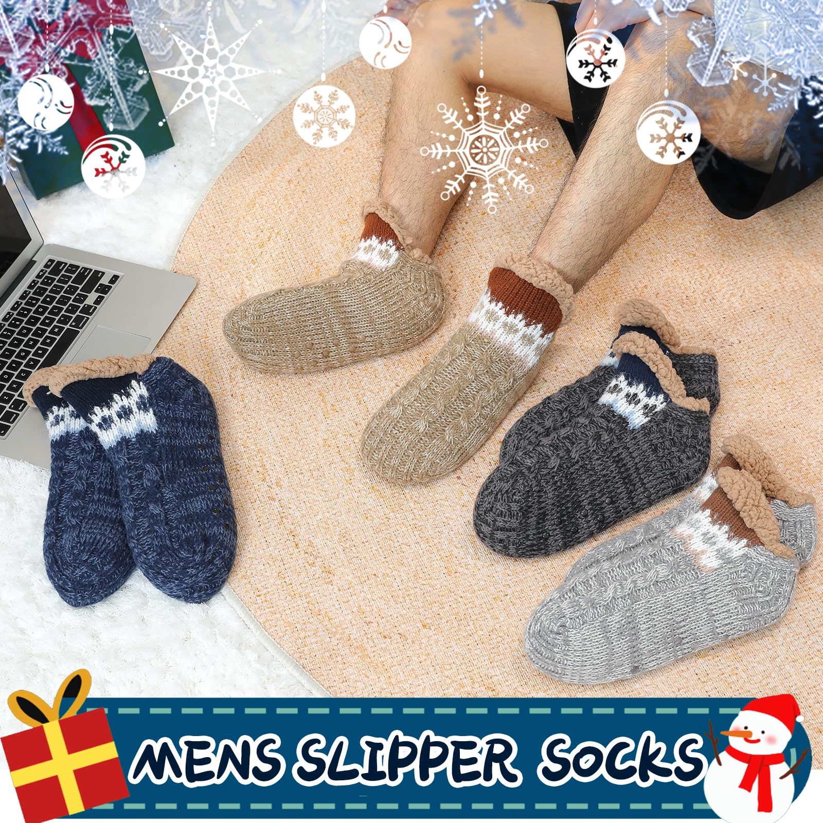 Calcetines Antideslizantes Hombre Calcetines para hombre con forro polar para el invierno cálidos y con suela antideslizante