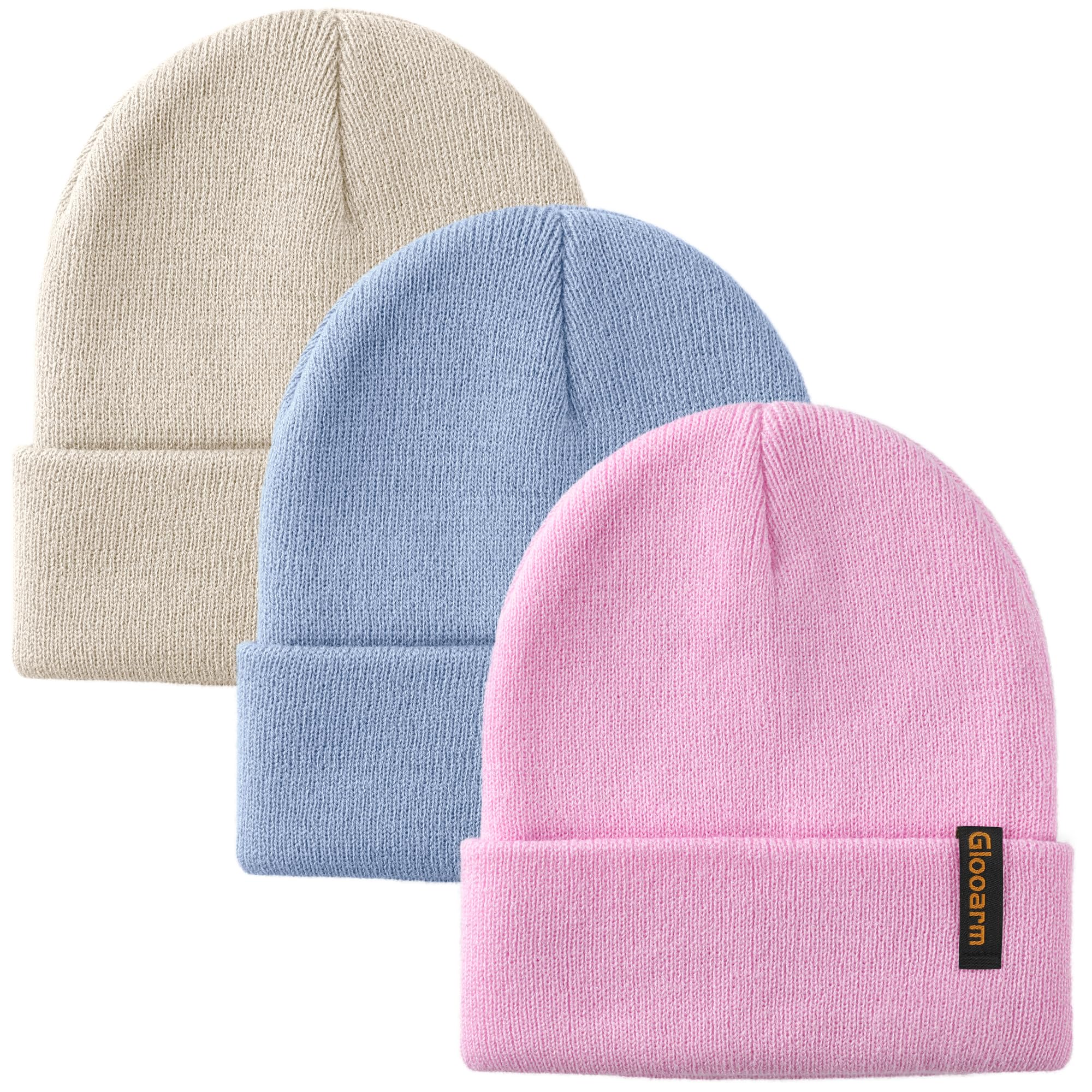 Glooarm 3 Pack Toddler Beanie Kids Beanie Winter Hats Knit Ribbed Boys Girls Beanies Warm Cuffed Caps