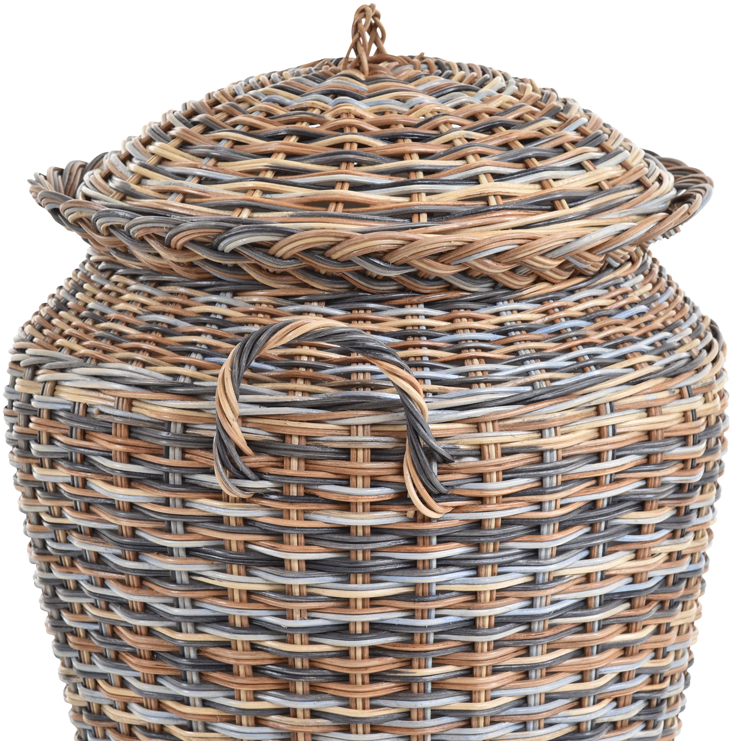 Wäschekorb/Wäschetonne rund aus echtem Rattan, Wäschesammler mit Deckel und Inlett (Mehrfarbig)