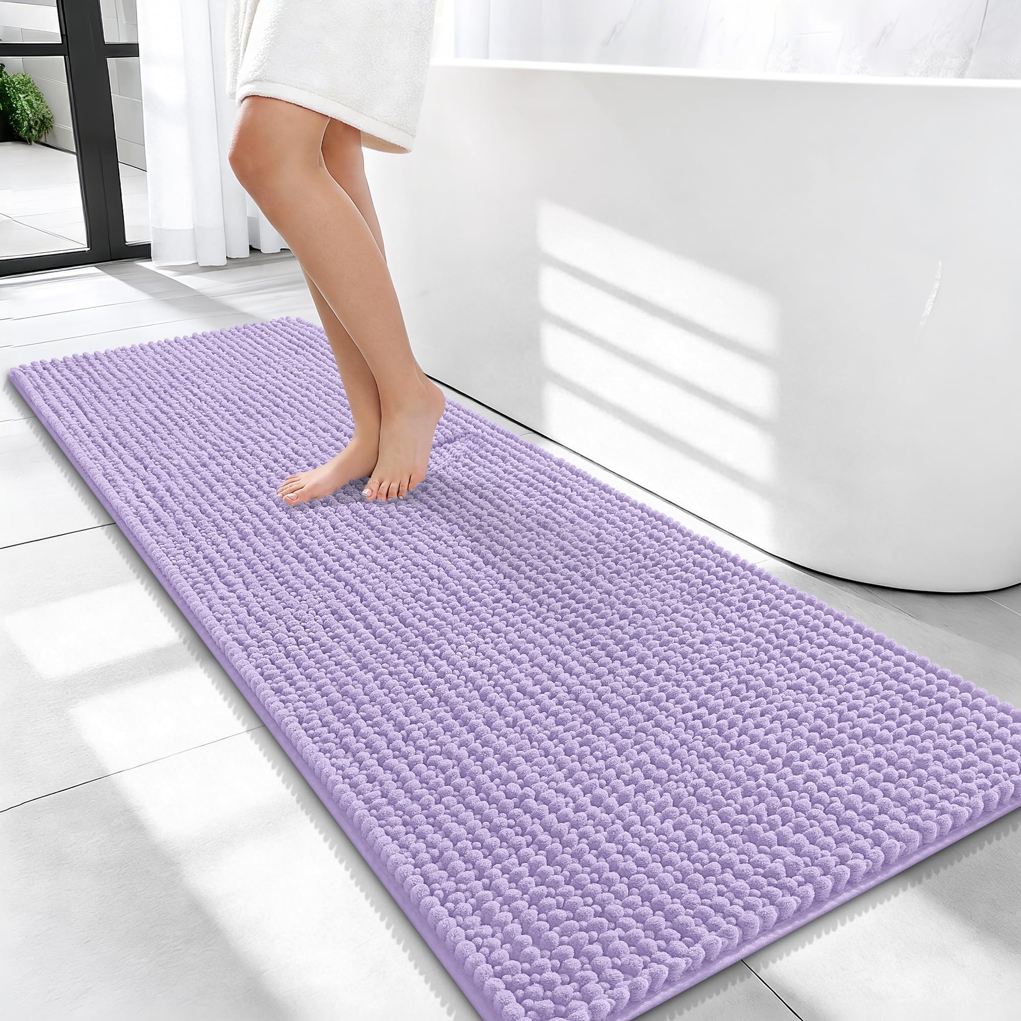 OLANLY Thick Chenille Bathroom Runner Rugs Mats 47x20, Lavender