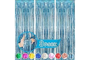 Blue Curtains for Party Decorations, 3 Pack 3.3ft x 8.3ft Blue Streamers...