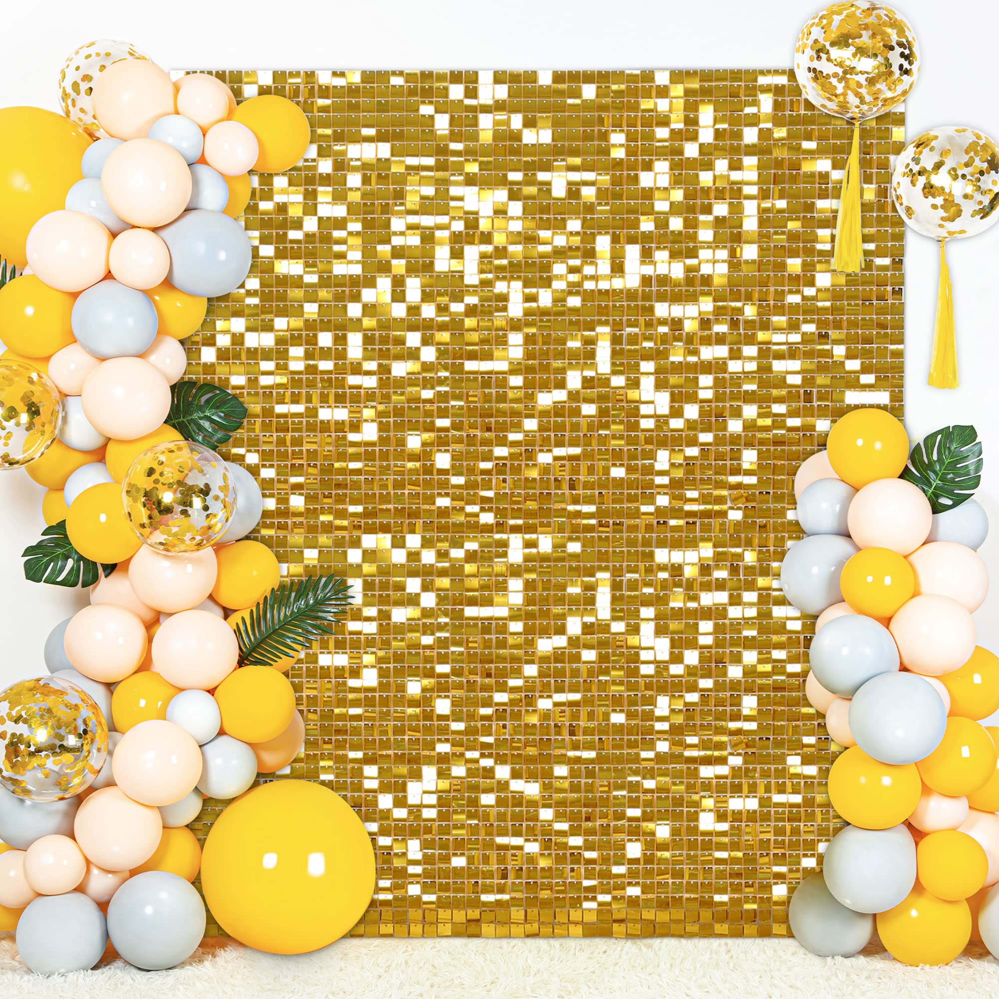 Shimmer Wall Backdrop Glitter Square Sequin Panel-24PCS Gold Backdrops for Birthday Party Decoration Wedding Engagement Anniversary Advertising Wall