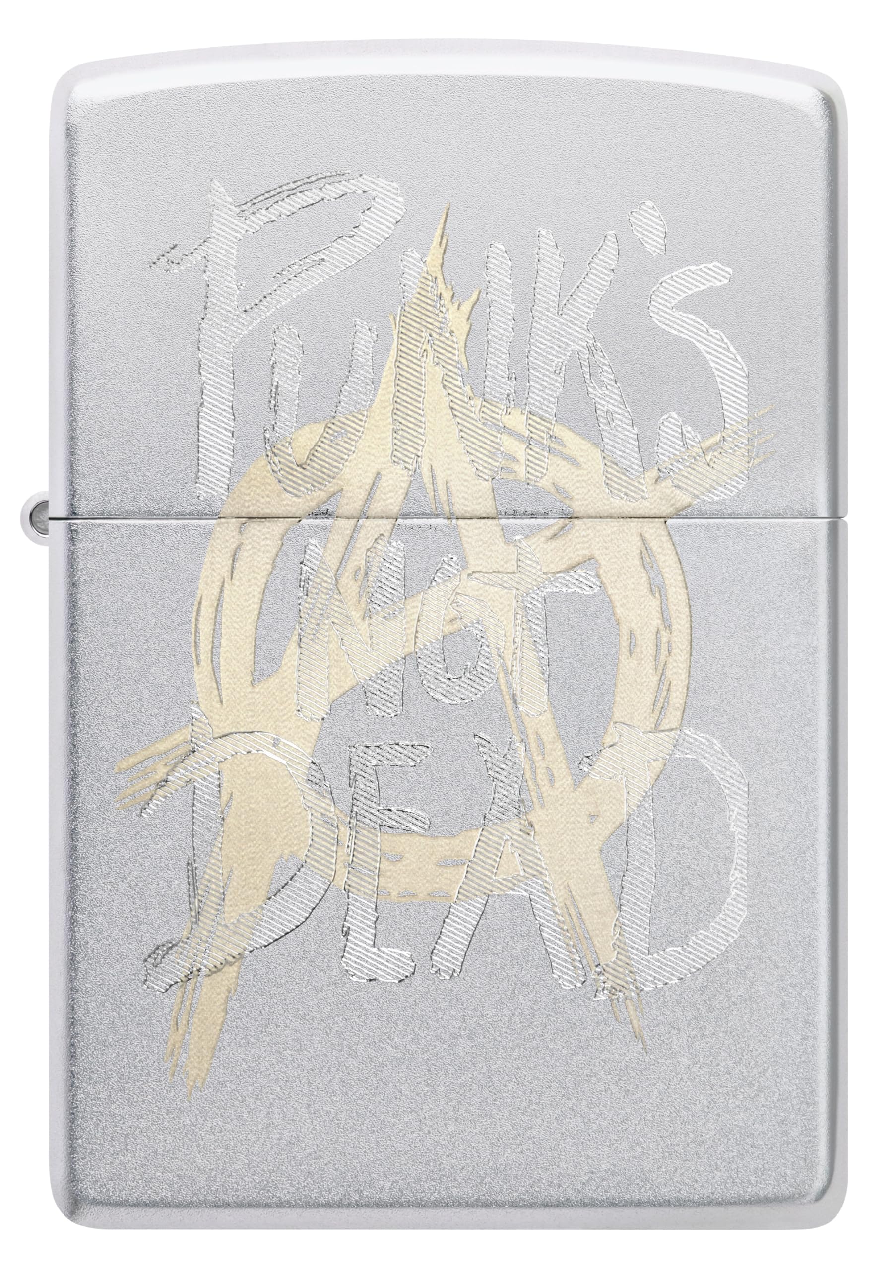 Zippo Encendedor a Prueba de Viento - Punk's Not Dead - Acabado Cromo Satinado con Grabado Láser - Recargable - Reutilizable - Diseño a Prueba de Viento - Caja de Regalo Hecho en EEUU