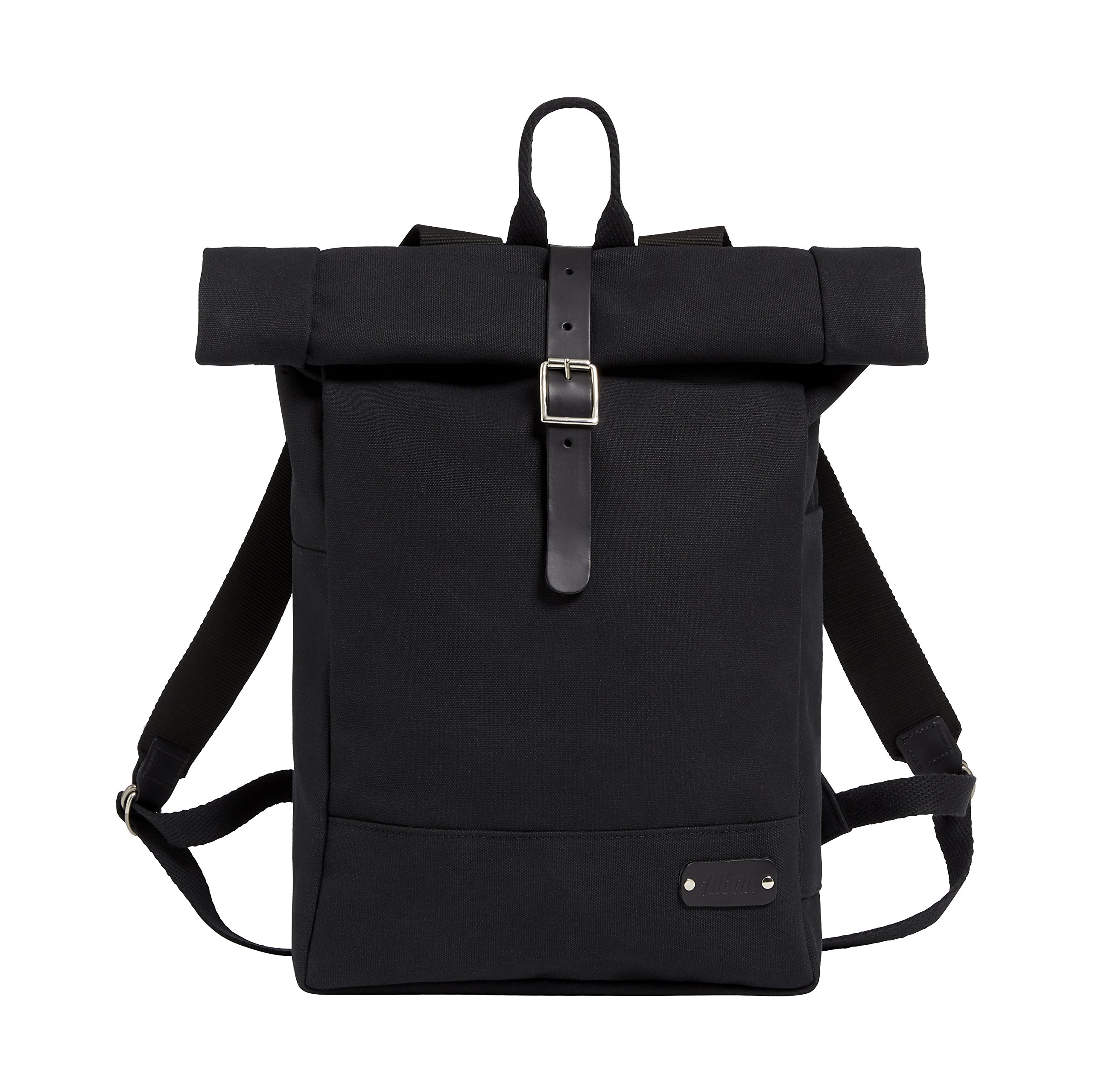 Black Canvas / Black Leather Roll Top Backpack