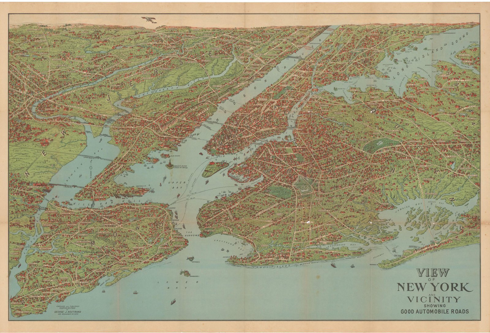 Amazon.com: New York City 1920 Bird's Eye View Map - Historical