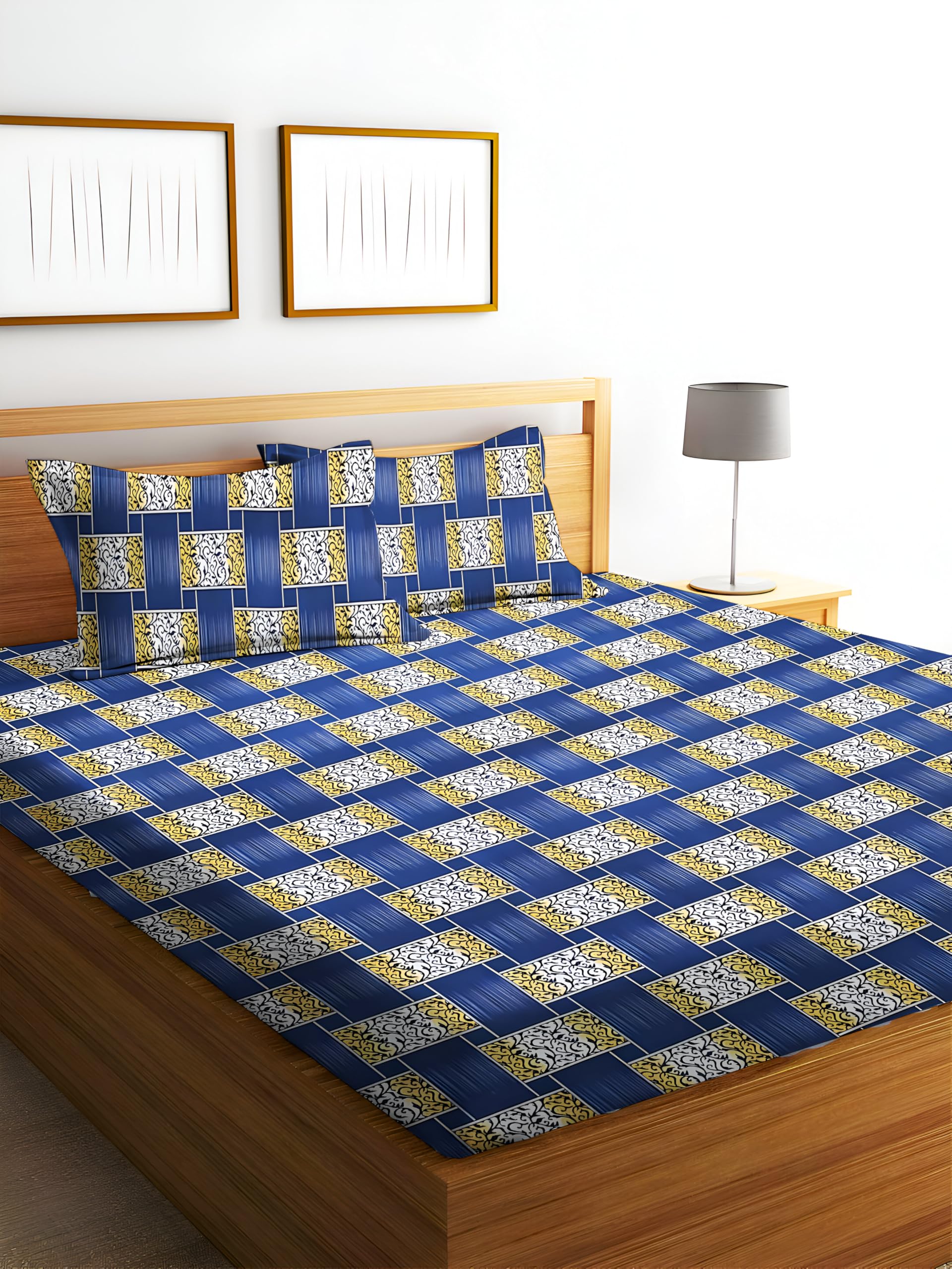 STARNSTYLE Polycotton 220 TC Floral Printed King Size Double Bedsheet with 2 Pillow Covers, (90 x 90 Inches,) Milt