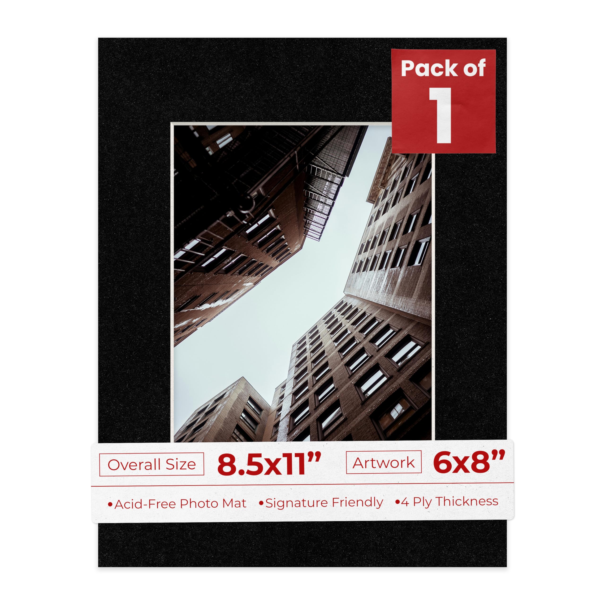 8.5x11 Mat Bevel Cut for 6x8 Photos - Acid Free Black with Black Core Precut Matboard - For Pictures, Photos, Framing - 4-ply Thickness-image-42