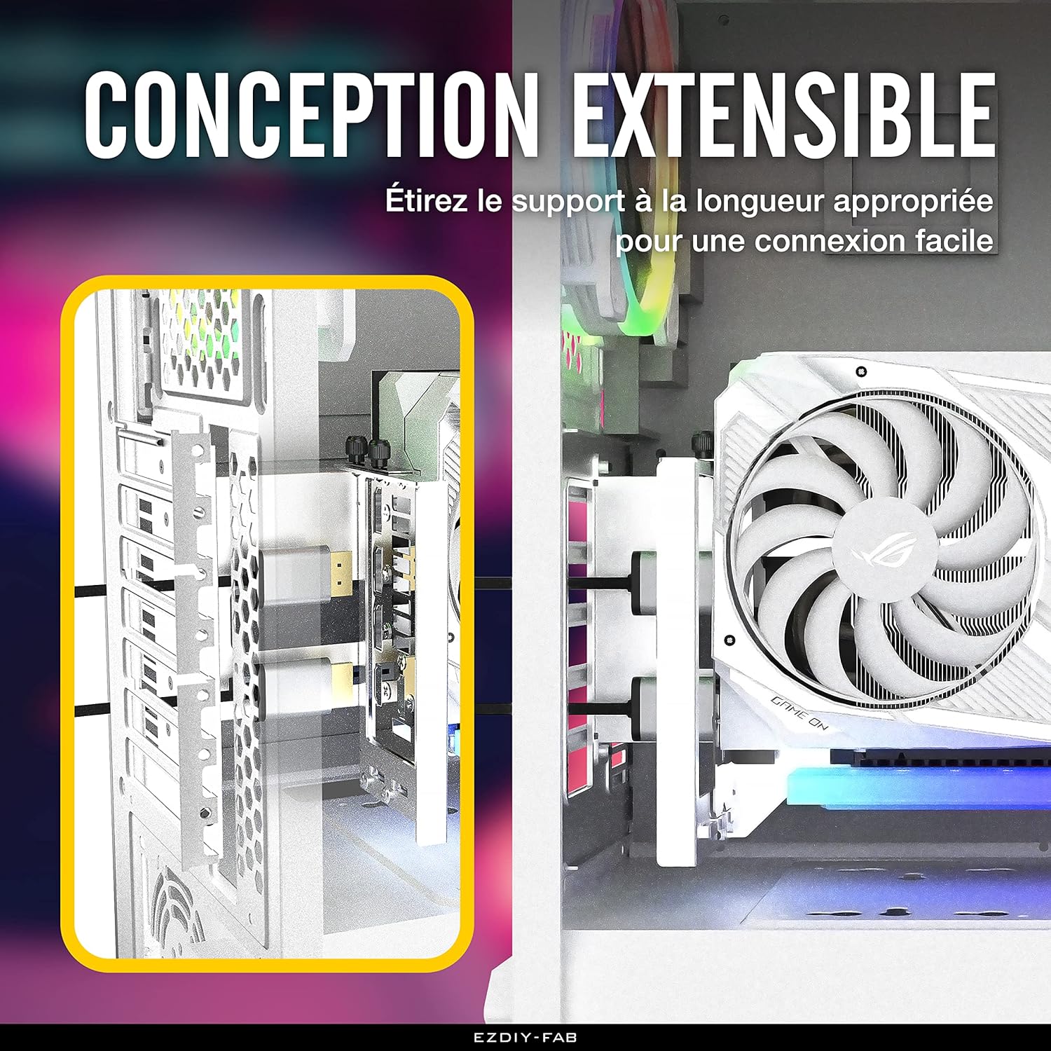 EZDIY-FAB Supporto per montaggio GPU PCIe 4.0 con LED ARGB 5V 3 pin, kit di supporto per scheda video VGA con cavo Riser PCIe 4.0 X16 Gen4 17 cm/6,69 Pollici ad angolo retto a 90 gradi - Bianco EZDIY-FAB Supporto per montaggio GPU PCIe 4.0 con LED ARGB 5V 3 pin, kit di supporto per scheda video VGA con cavo Riser PCIe 4.0 X16 Gen4 17 cm/6,69 Pollici ad angolo retto a 90 gradi - Bianco