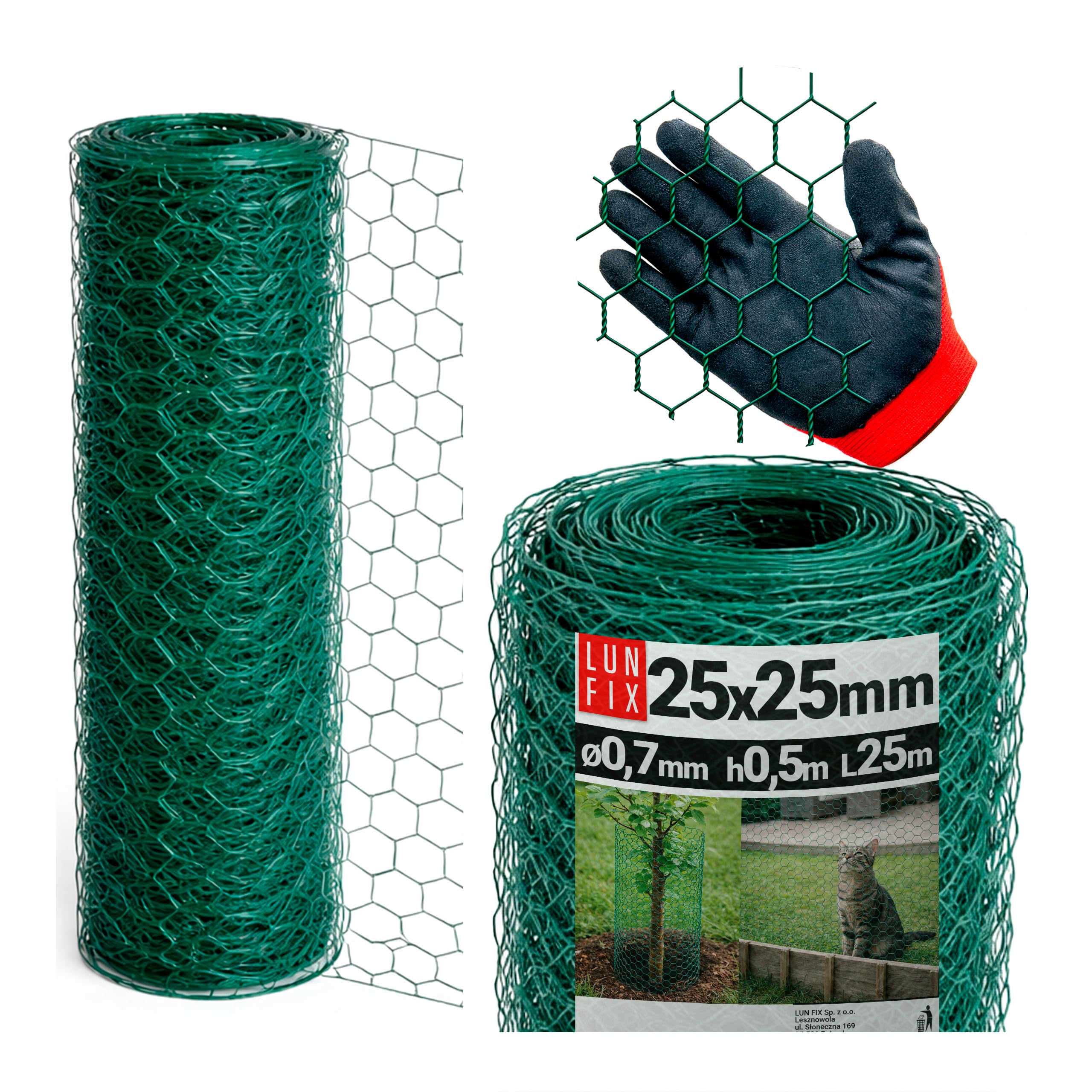 Ogrodzenie z siatki drucianej 25 x 25 mm, grubość 0,7 mm, sześciokątna siatka 0,5 x 25 m, zielona PCW, drut dla królików, drut dla kurcząt, ogrodzenia, siatka druciana do ogrodu, ogrodzenia